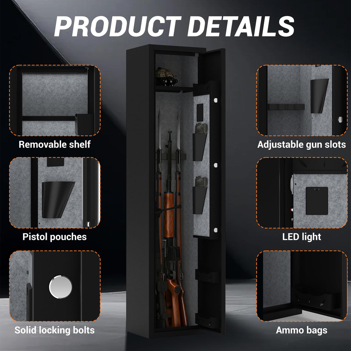 GarveeLife Heavy Duty Rifle & Pistol Safe with Quick Access Fingerprint Lock & Digital Backlit Keypad | Removable Shelves, Pistol Pockets, Dual Alarm | Home Security Gun Cabinet for Shotguns