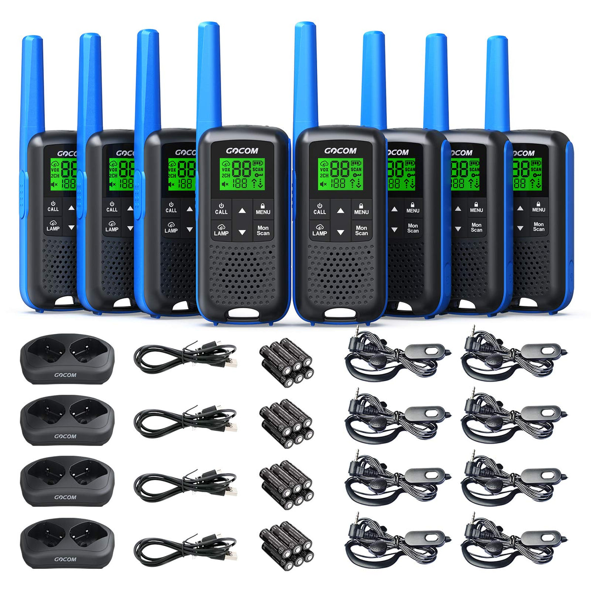 GOCOM G600 FRS Walkie Talkies for Adults Long Range Two Way Radio Rechargeable 8 Pack Hand held radios