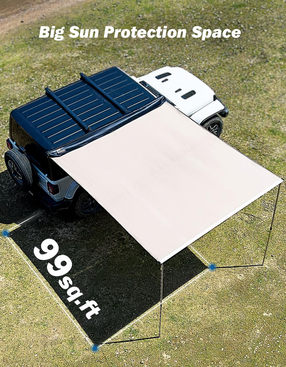 JOYTUTUS Vehicle Awning 8.2'x10' Roof Rack Pull-Out Sun Shade UV50+, Weatherproof 4x4 Side Awning for Camping, Car Sunshade with Adjustable Hardware, Quick Set-up, SUV/Truck/Van/Jeep