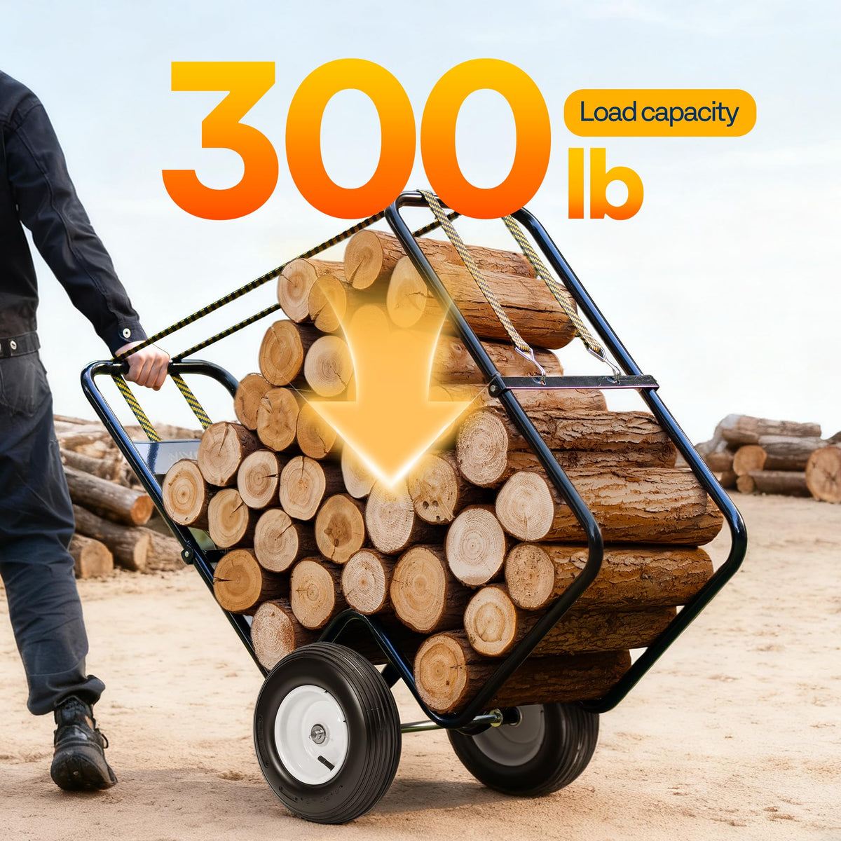 VIVOHOME Firewood Cart with Rubber Wheels and 600D Oxford Cloth, X-Large 300 LB Log Carrier, with VIVOHOME 41 Inches Firewood Log Rack Hoop with Cover, Fire Wood Storage Rack and Cover Set with Zipper