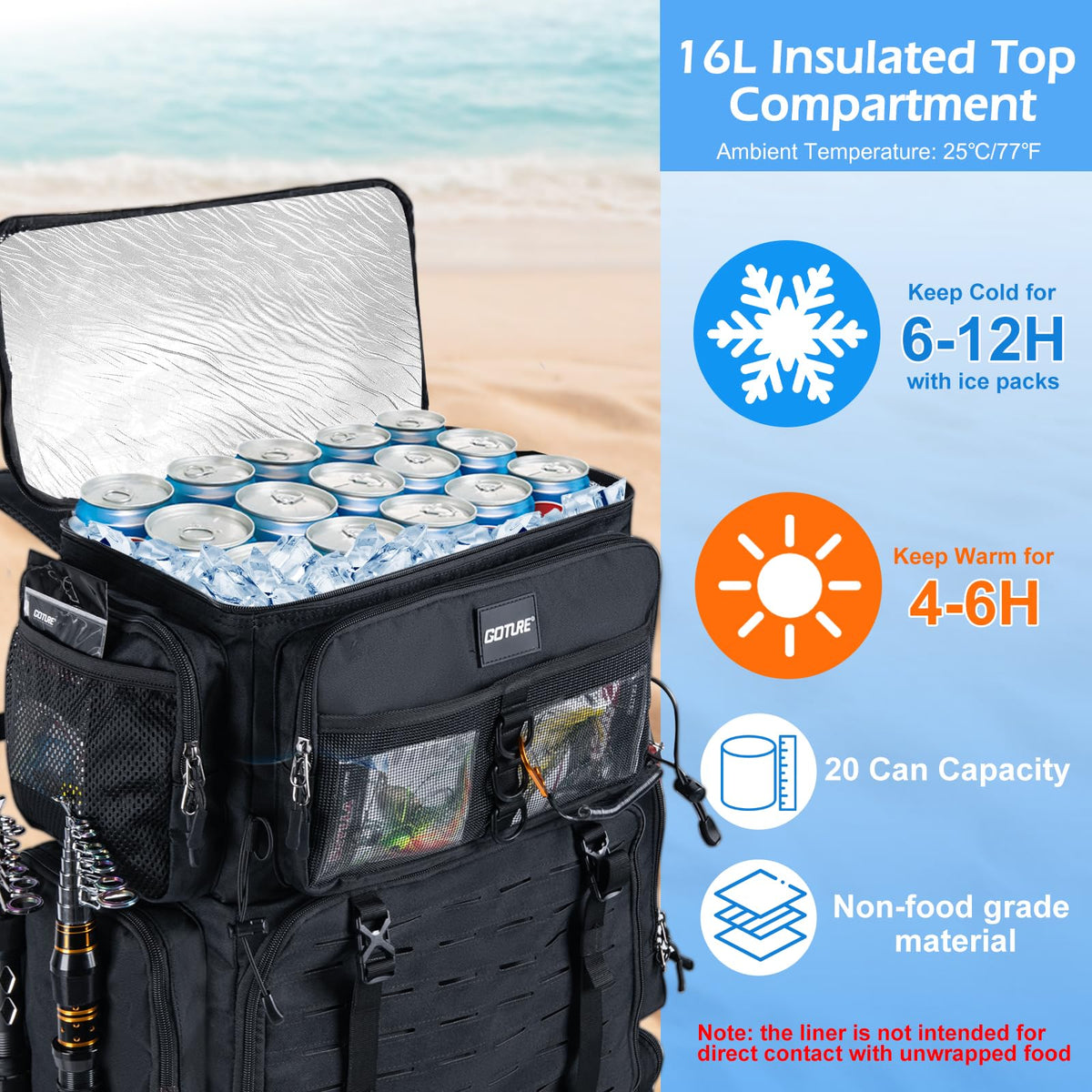 Goture Fishing Backpack with Cooler, 72L 600D Tackle Backpack Included 4 3700 Tackle Boxes, Dry & Wet Split Compartment, Large Fishing Tackle Bag with Rod Holders,Rain Cover for Travel Camping Hiking
