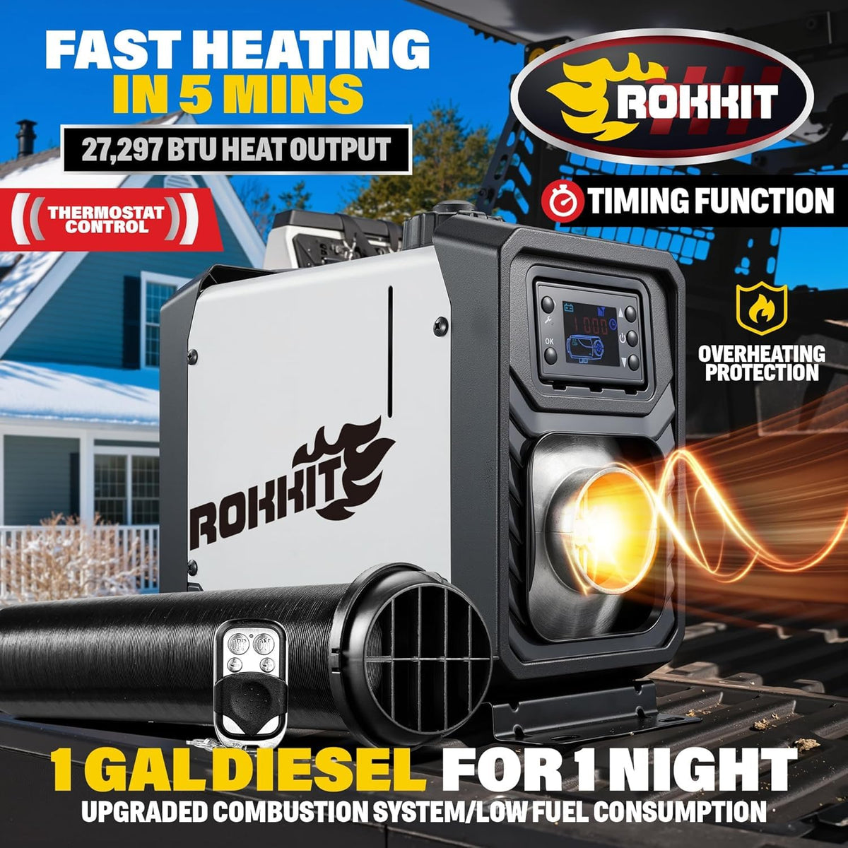 [2026 Version] ROKKIT 8KW Diesel Heater, 110V/12V All-in-One Diesel Air Heater, Portable Diesel Heater with LCD Monitor & Remote, Fast Heating Low Noise Diesel Parking Heater for Tent, Car, RV, Camper