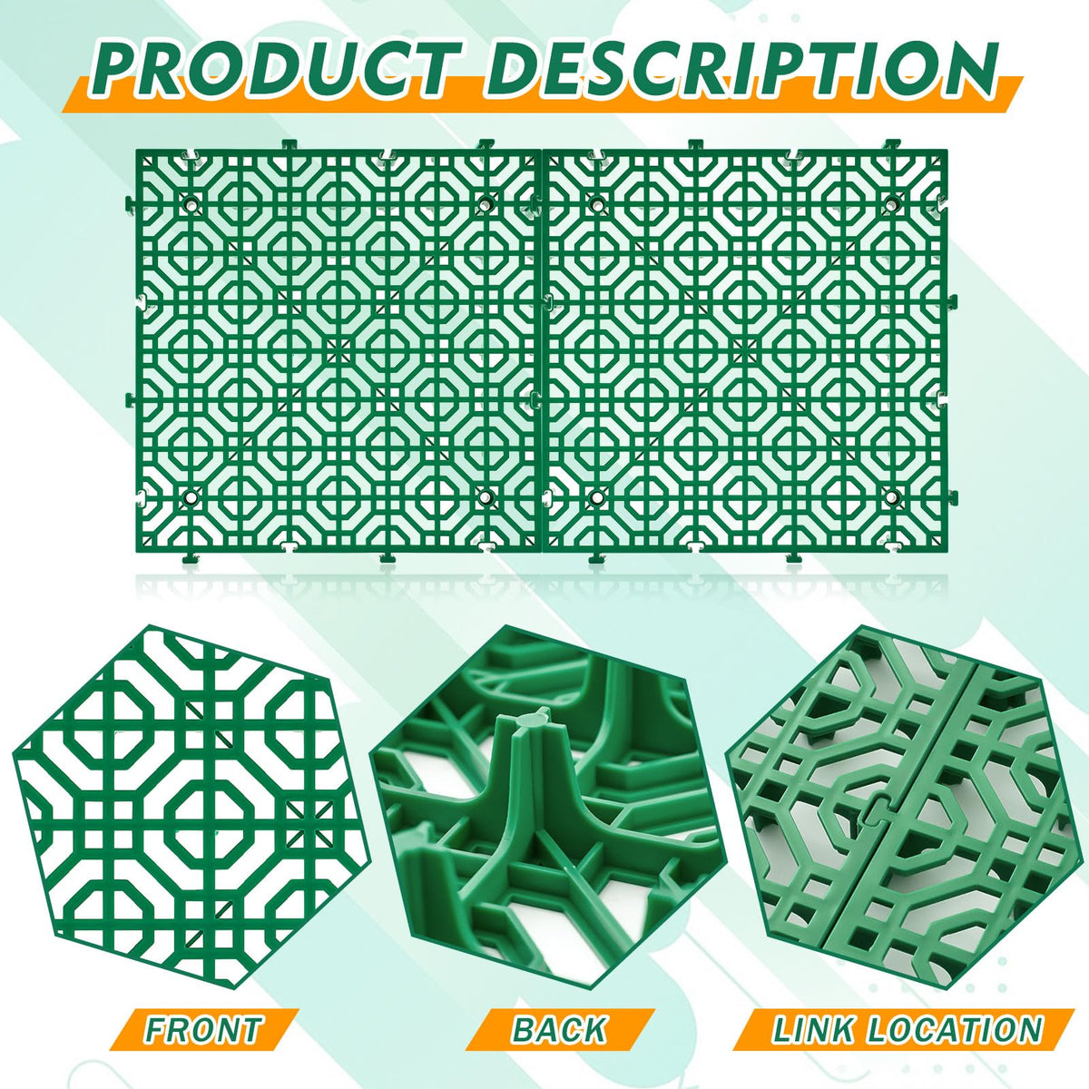 Wesnoy 15 Pcs 15.7 x 15.7 in Heavy Duty Ground Protection Mats Drive on Lawn Grid, Heavyweight Drain Interlocking Non-Slip Floor Mat, 6613 lb Load for Gravel Grid Permeable Pavers (Green)