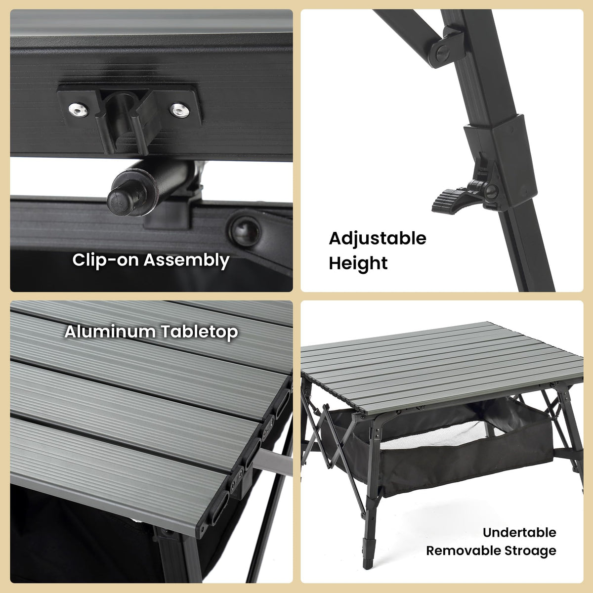 ARROWHEAD OUTDOOR 39" Aluminum Folding Camp Roll Up Table w/Adjustable Height, Undertable Mesh Storage, Carry Bag