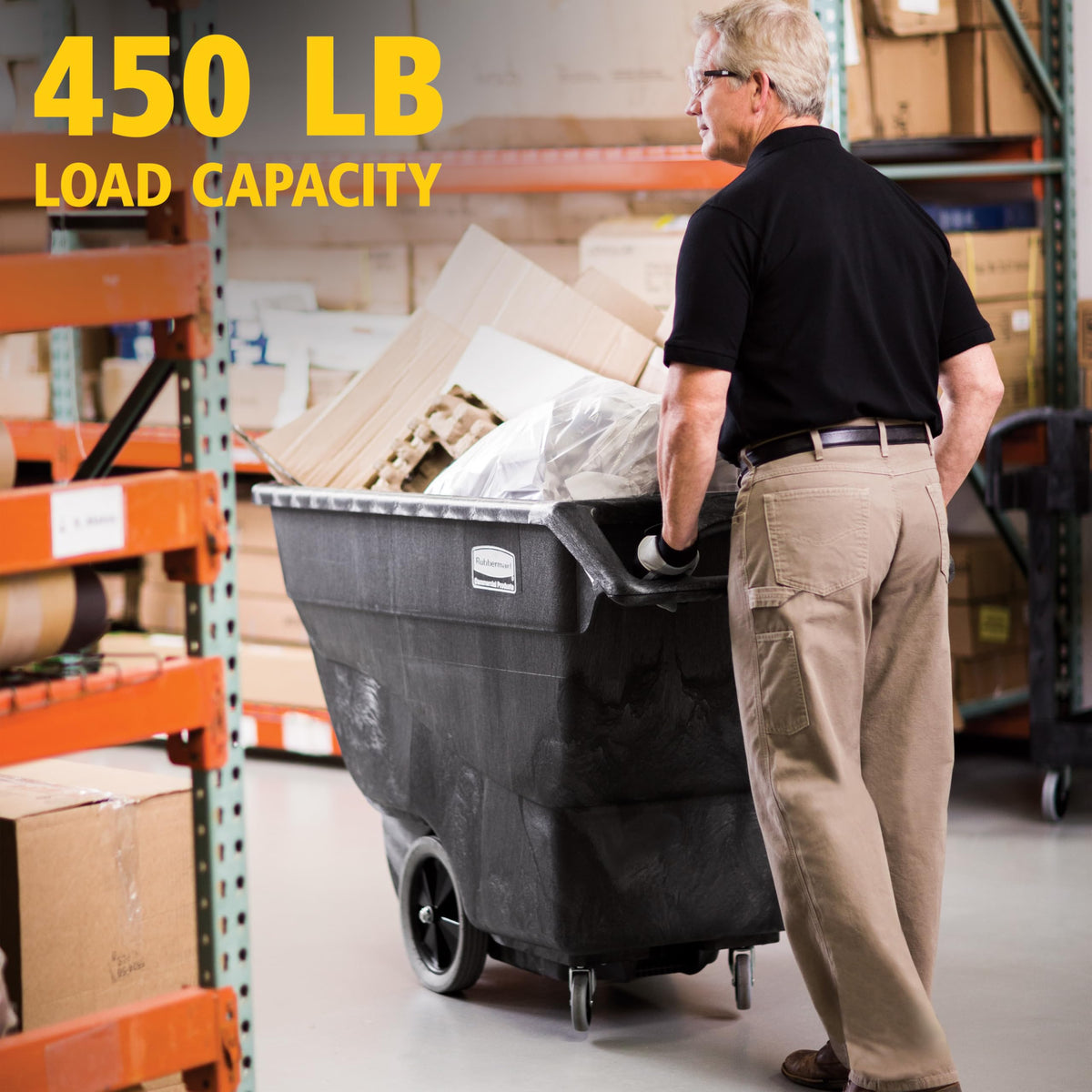 Rubbermaid Commercial Products Tilt Dump Truck, 450 lbs 1/2 Cubic Yard Heavy Load Capacity with Wheels, Black, Trash Recycling Cart for Construction/Commercial/Industrial Transportation