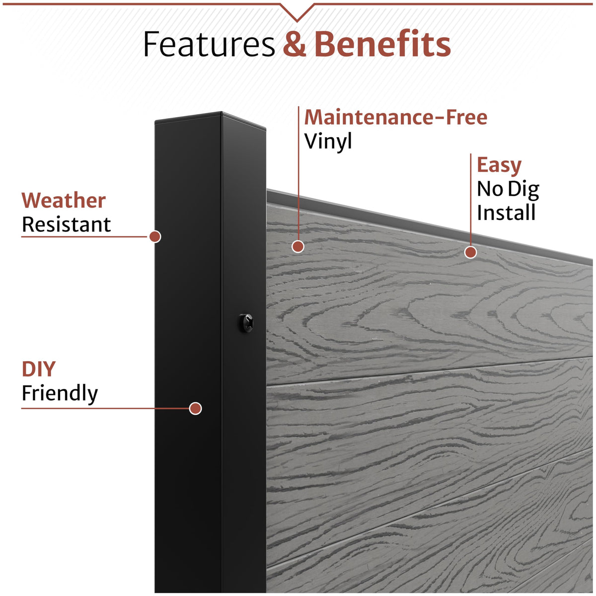 Enclo Privacy Screens EC18002 Lincoln WoodTek Vinyl Outdoor Privacy Screen, Conceals Trash Bins and A/C Units, Full-Coverage No-Dig Kit 3.5ft H x 3.5ft W, Charcoal Color (2-Panels)