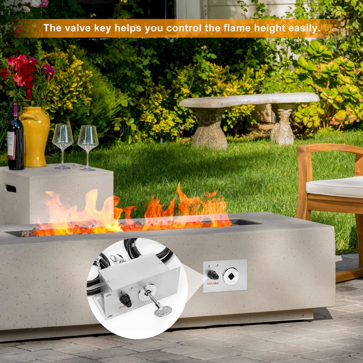 onlyfire All-in-One Natural Gas Fire Pit Ignition System Kit (Includes Electronic Igniter, Key Valve, PVC Hose, Fittings)