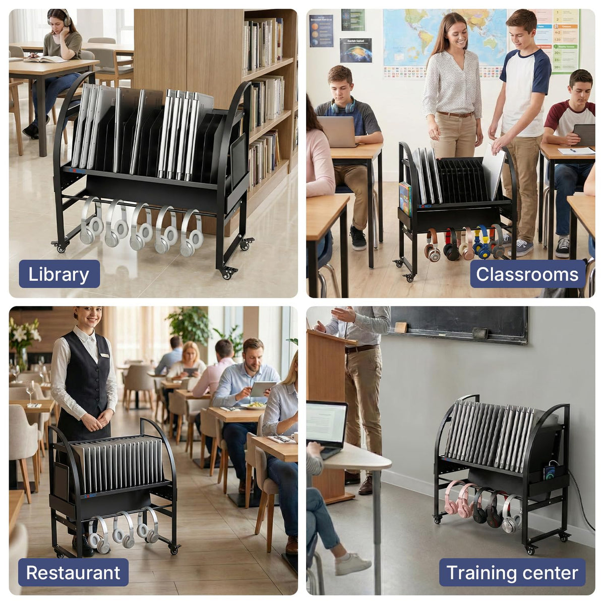 CXRCY 18-Device Mobile Open School Charging Cart Station for Ipads, Chromebooks | Open Design with Dividers| Portable Charging Stand| Devices up to 14" | for Schools, Offices, Training institutions