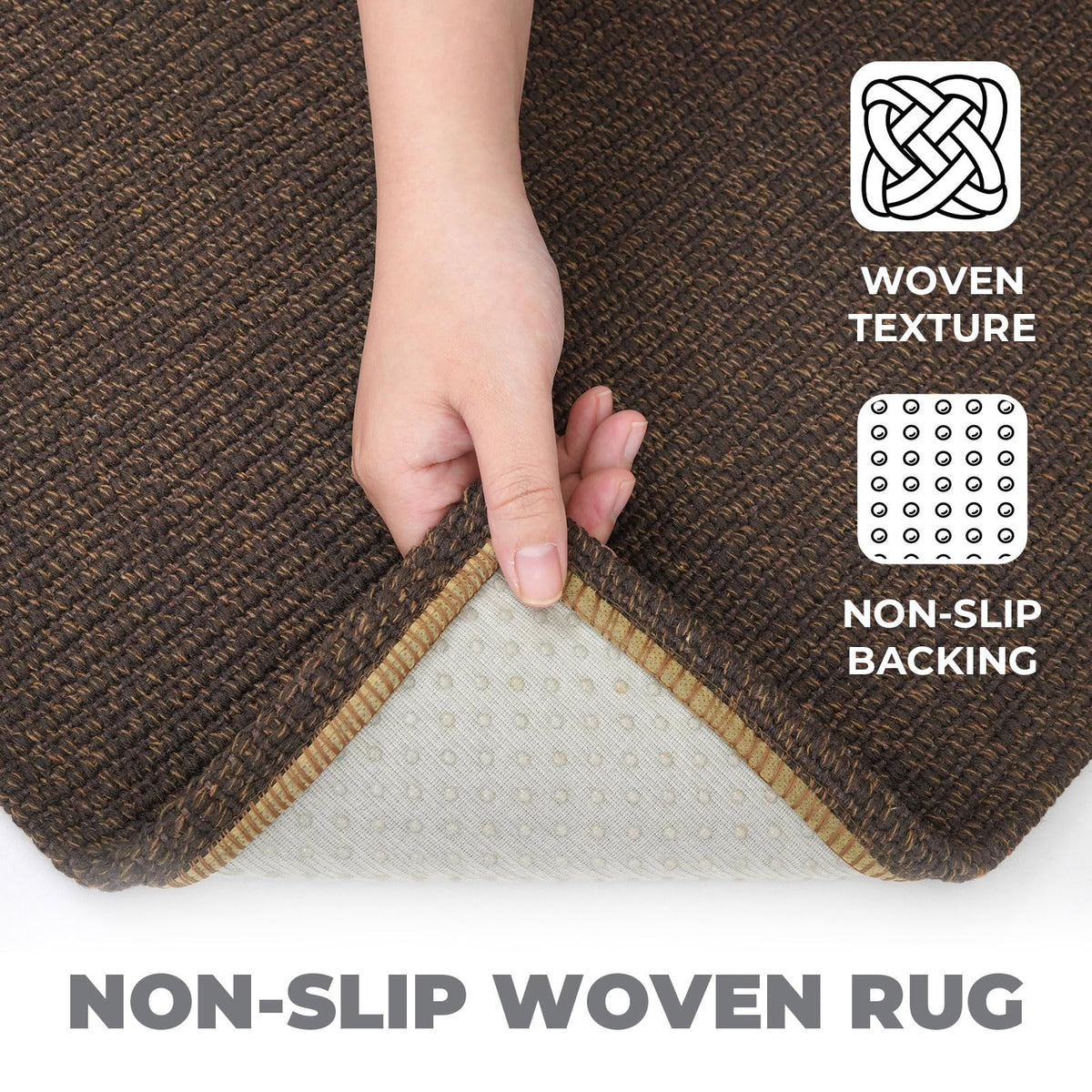 Lansny 2x3 Washable Area Rug Small Braided Cotton Entryway Rug with Non Slip Backing Kitchen Rugs Indoor Door Mat for Entrance Bathroom Foyer, Dark Coffee/Brown