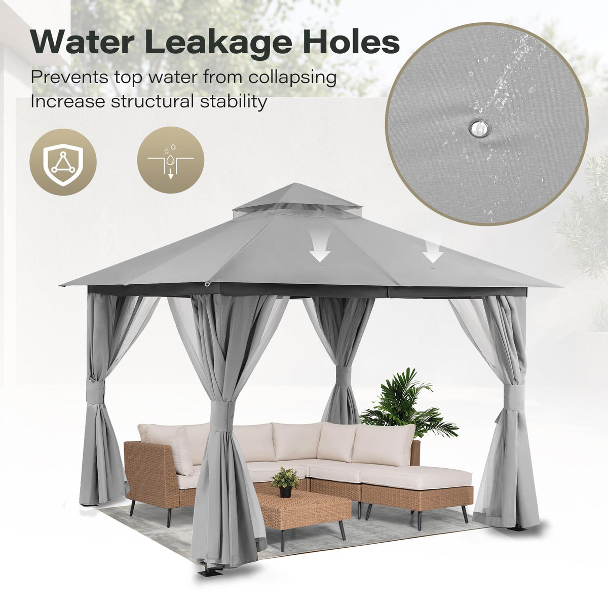 EO Living 10' x 10' Outdoor Patio Gazebo, Heavy-Duty Galvanized Steel Frame with Double-Tier Roof, Mosquito Netting & Privacy Curtains for Backyard, Patio & Lawn, Gray