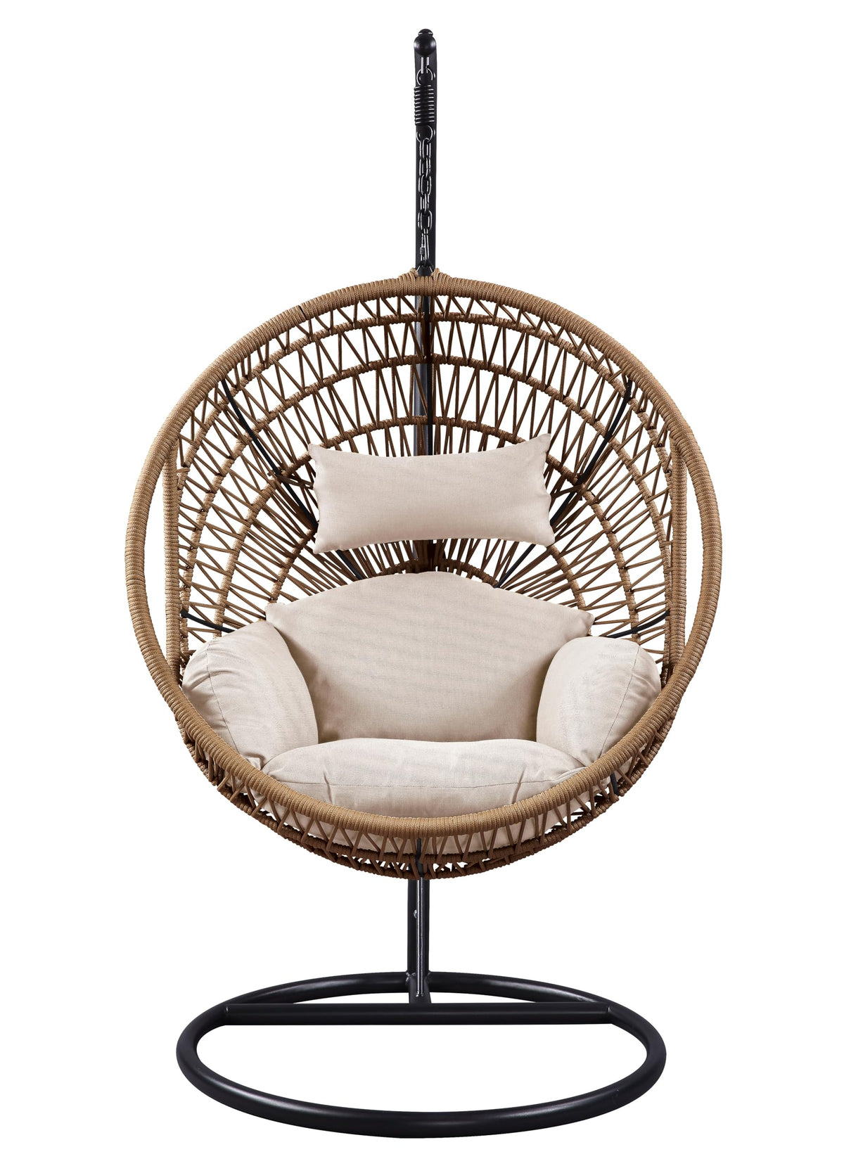 ACME Vasant Outdoor Patio Hanging Chair/Stand in Beige Fabric and Rope