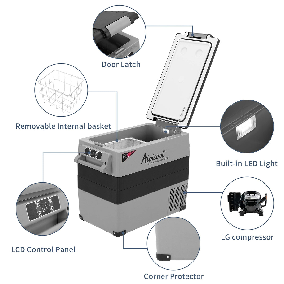 Alpicool LGCF55 Portable Refrigerator 12 Volt Car Freezer 52 Quart Mini Fridge Freezer (-4℉~68℉) for Truck, RV, Vehicle, Travel, Outdoor -12/24V DC