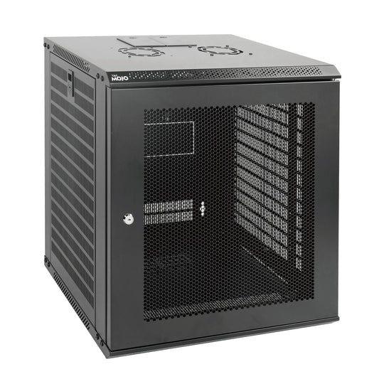 Tecmojo 12U Wall Mount Rack Network Cabinet for 19” IT Equipment,with Lockable Mesh Door and Removable Side Panels,Cooling Fan,Black,17.7inch Deep