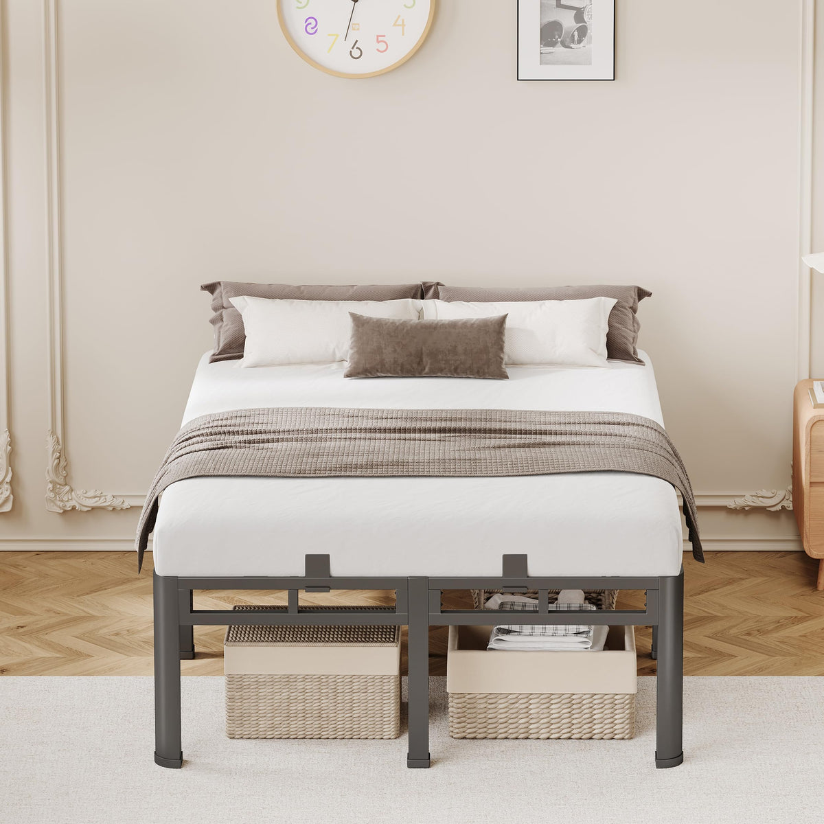 Anyroom Bed Frame King Size 24 Inch Tall, Double Layer Heavy Duty Metal Bed Frames 4000 lbs Capacity, Platform Bedframes with Headboard Holes, Round Corner Legs, Mattress Slide Stopper, Easy Assembly