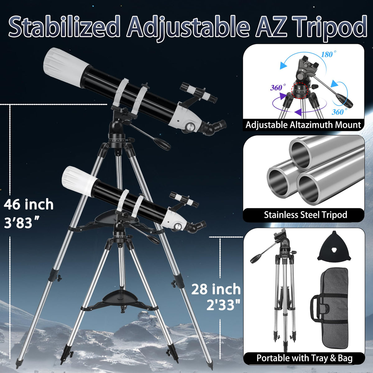 Hawkko Telescope, 90mm Aperture 900mm Astronomical Refractor Telescope for Adults High Powered - Multi-Coated Professional Telescopes for Astronomy Beginners with AZ Mount, Carry Bag, Phone Adapter