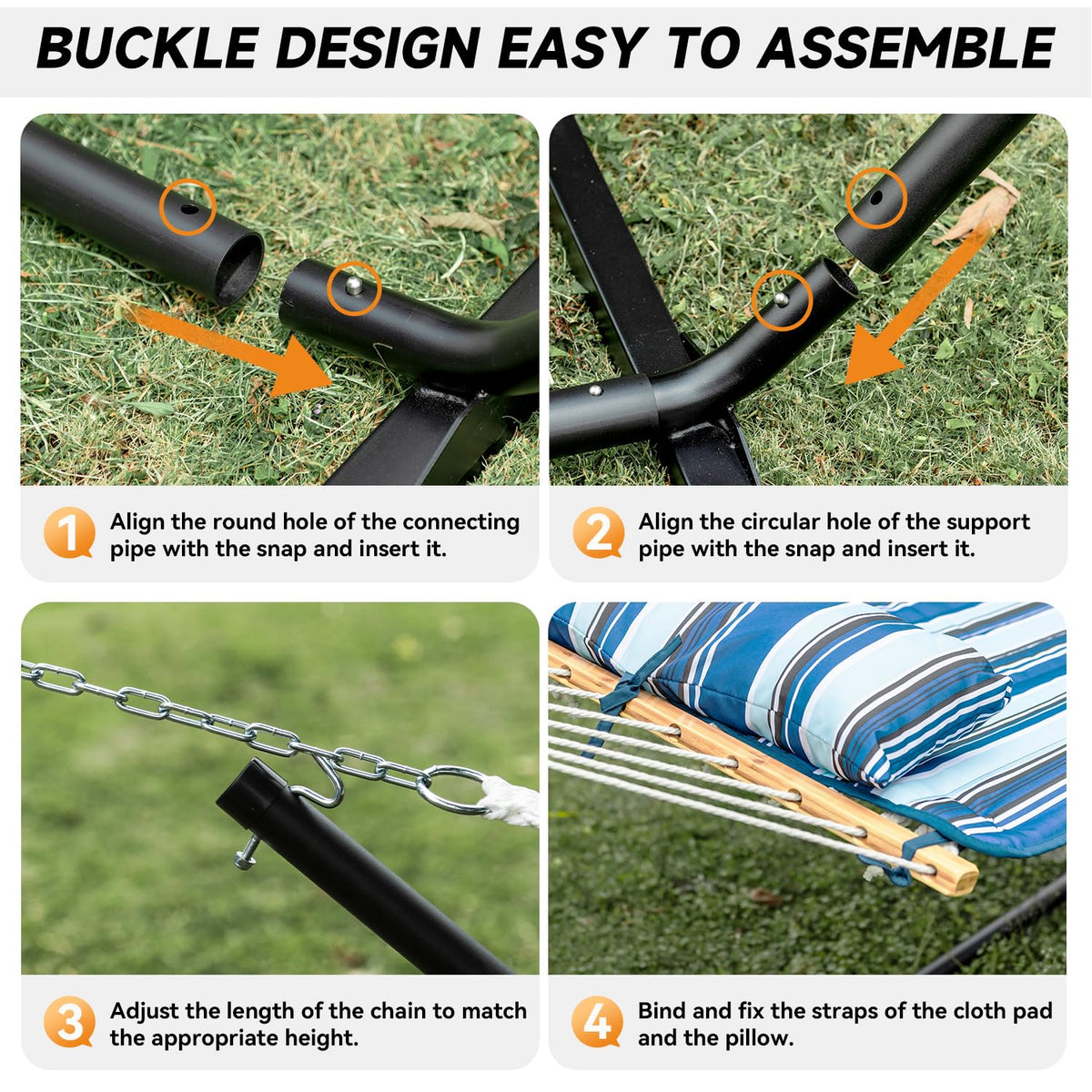Everyfun 2 Person Outdoor Hammock with Stand, Cotton Rope Hammock with Polyester Pad, Adjustable Steel Frame, Portable with Carrying Bag – for Patio, Backyard, Garden, Beach, Blue