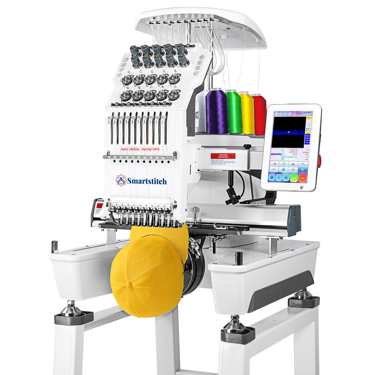 Smartstitch S-1001 Upgraded Embroidery Machine with 10 Needles, 1200SPM Max Speed, 7" Touch Screen, 9.5"x14.2" Embroidery Area, New Gen of Commercial Embroidery Machine for Flat, Hat, T-shirt and more