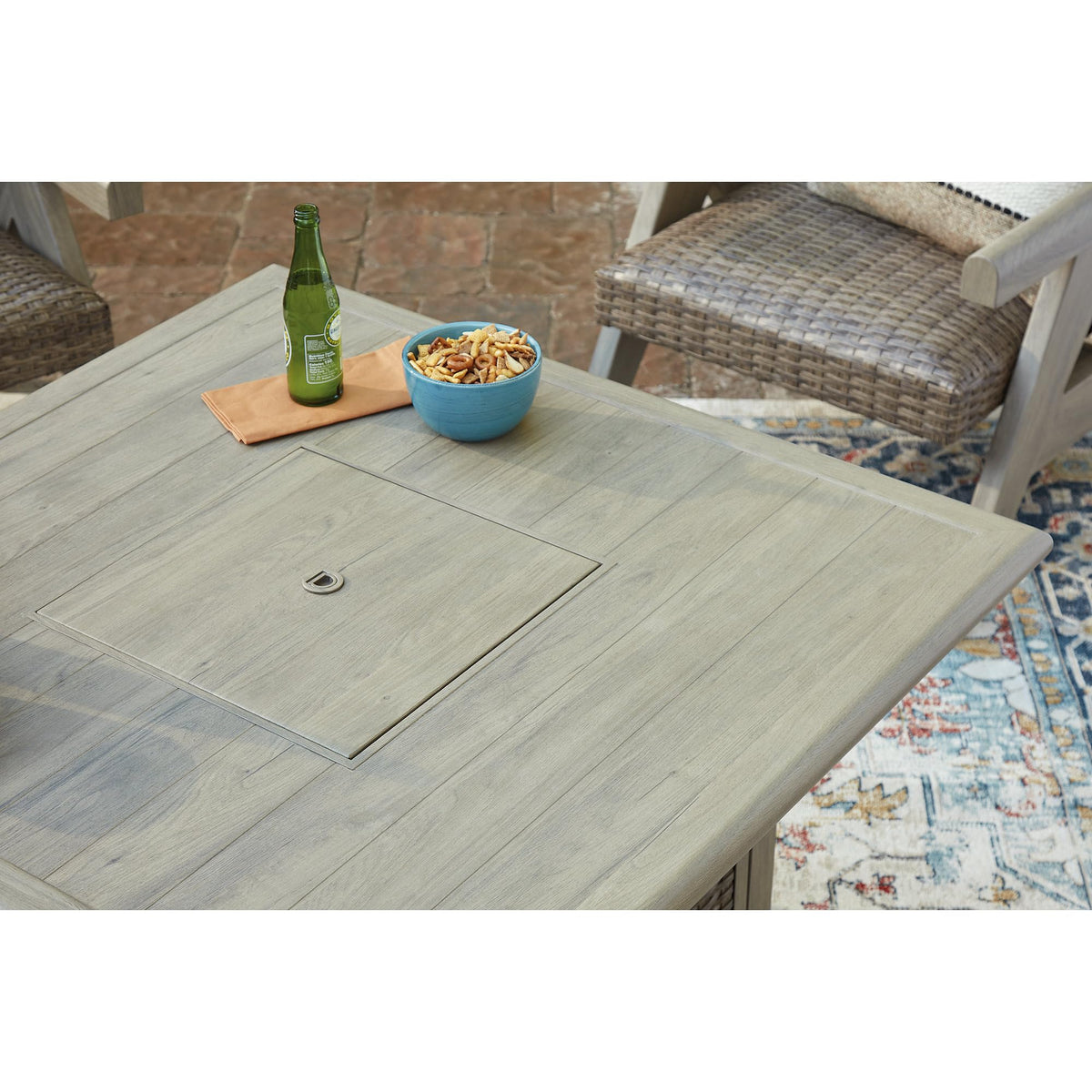 Signature Design by Ashley Haven Retreat Casual Weather Resistant Outdoor Fire Pit Table with 50,000 BTU Burner, Beige