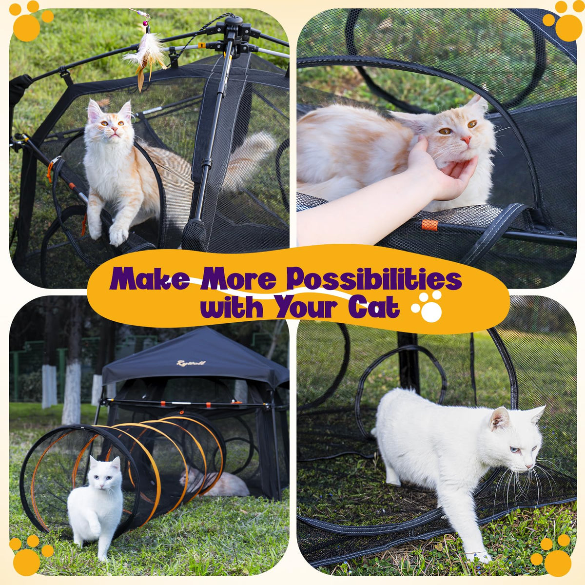 Extra Large Catio Outdoor Cat Enclosure Rywell 2-Tier Cat Tent for Patio, Balcony, Indoor & Camping, Foldable Outdoor Cat Playpen with Windows, Weatherproof Sunproof (Carry Bag Included)