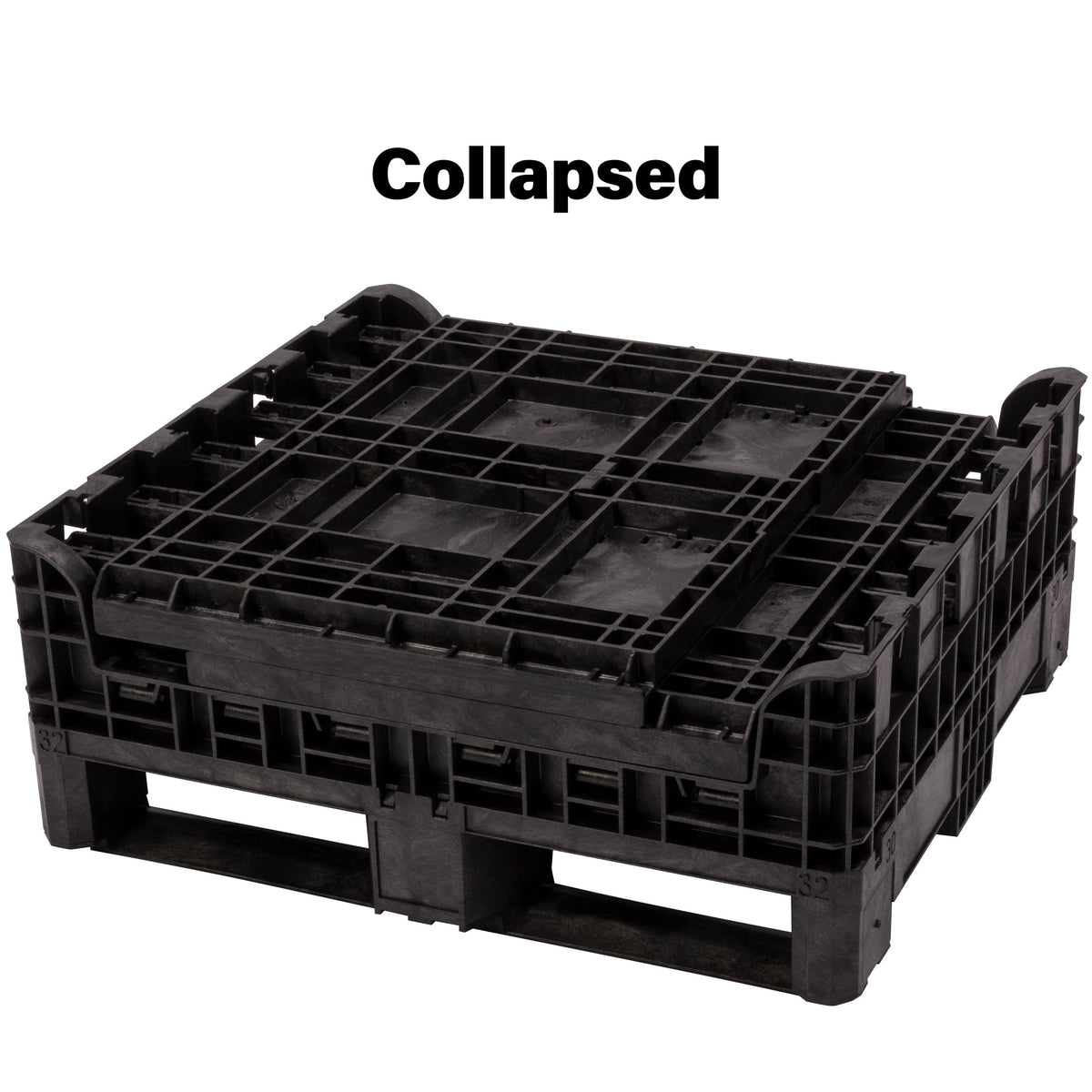 Buckhorn 32" x 30" x 34" Collapsible Bulk Box Container, Standard Duty Plastic Stacking Gaylord Box with 4-Way Forklift Access and 2 Drop Doors, 1700 lb Capacity Storage Tote, Black (BN32303420)