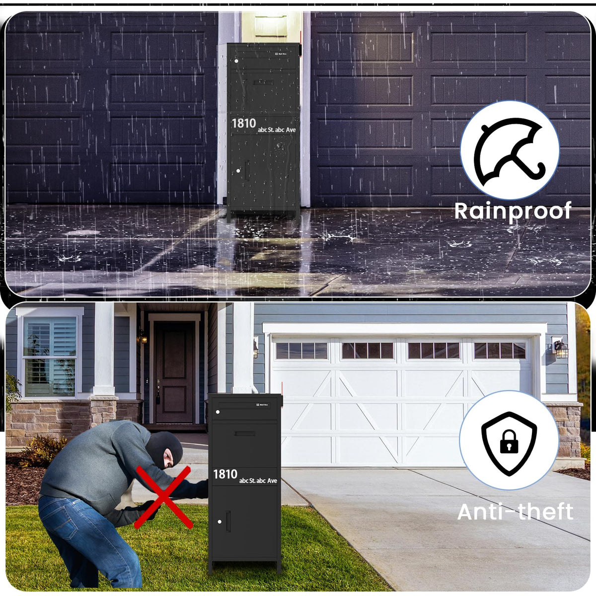 Package Delivery Boxes for Outside, Lockable & Waterproof Parcel Drop Box for Porch, Anti-Theft Mailbox with Custom Address Stickers,Assembly(14.5 * 17.5 * 43 in)