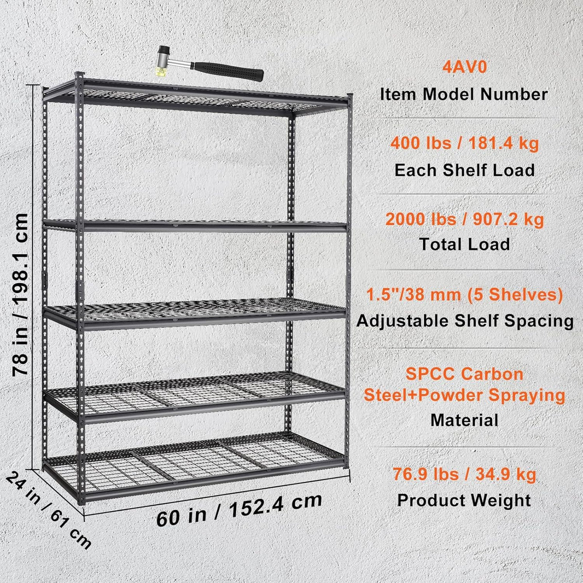 PioneerWorks Garage Shelving, 2500lbs Load Bearing Heavy Duty Storage Shelving, 48x24x72in Adjustable Storage Shelves, Durable Metal Storage Shelves, Easy Assemble for Garage, Kitchen