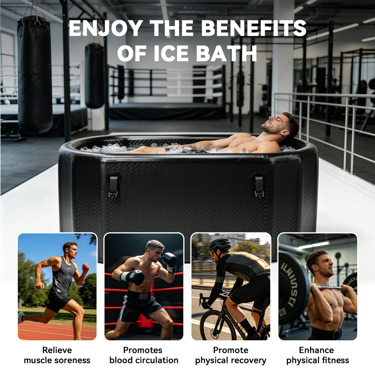 Poafamx Ice Bath Tub for Athletes, 206 Gal XXL Inflatable Cold Plunge Tub with Insulated Cover, Compatible with Water Chillers, Portable Bathtub for Outdoor & Indoor Recovery Cold Water Therapy