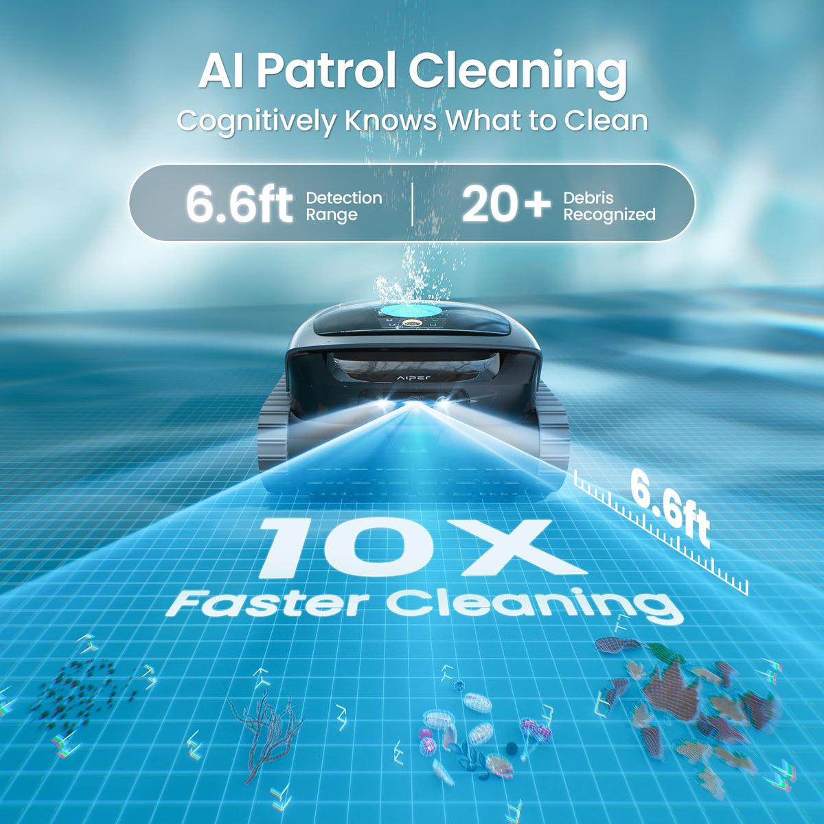 AIPER Scuba V3 AI Vision Cordless Robotic Pool Cleaner, Include Wireless Charging Dock, Smart Waterline Parking & Featherlight Design, Micromesh Multi-Layer Filtration, Grey