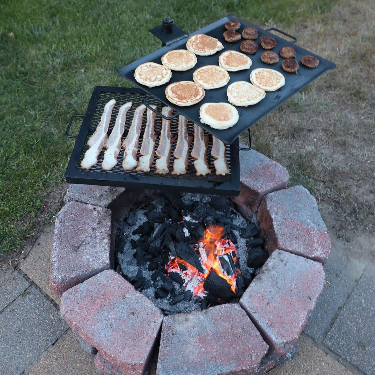 GameMaker Open Fire Cooking Grill – Portable Campfire Grill for Open Flame Cooking, Firepits, Outdoor Fire Rings & Camping – Heavy-Duty, Easy Setup & Adjustable Height