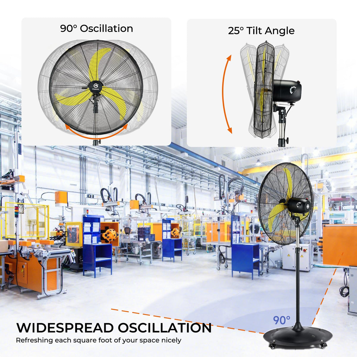FUGOO 20'' Outdoor Quiet Oscillating Pedestal Fan With All Sealed Brushless DC Motor, 4-Speed Waterproof Outdoor Fan, Heavy Duty Industrial Floor Fans for House,Patios, Commercial, Garage, Warehouse