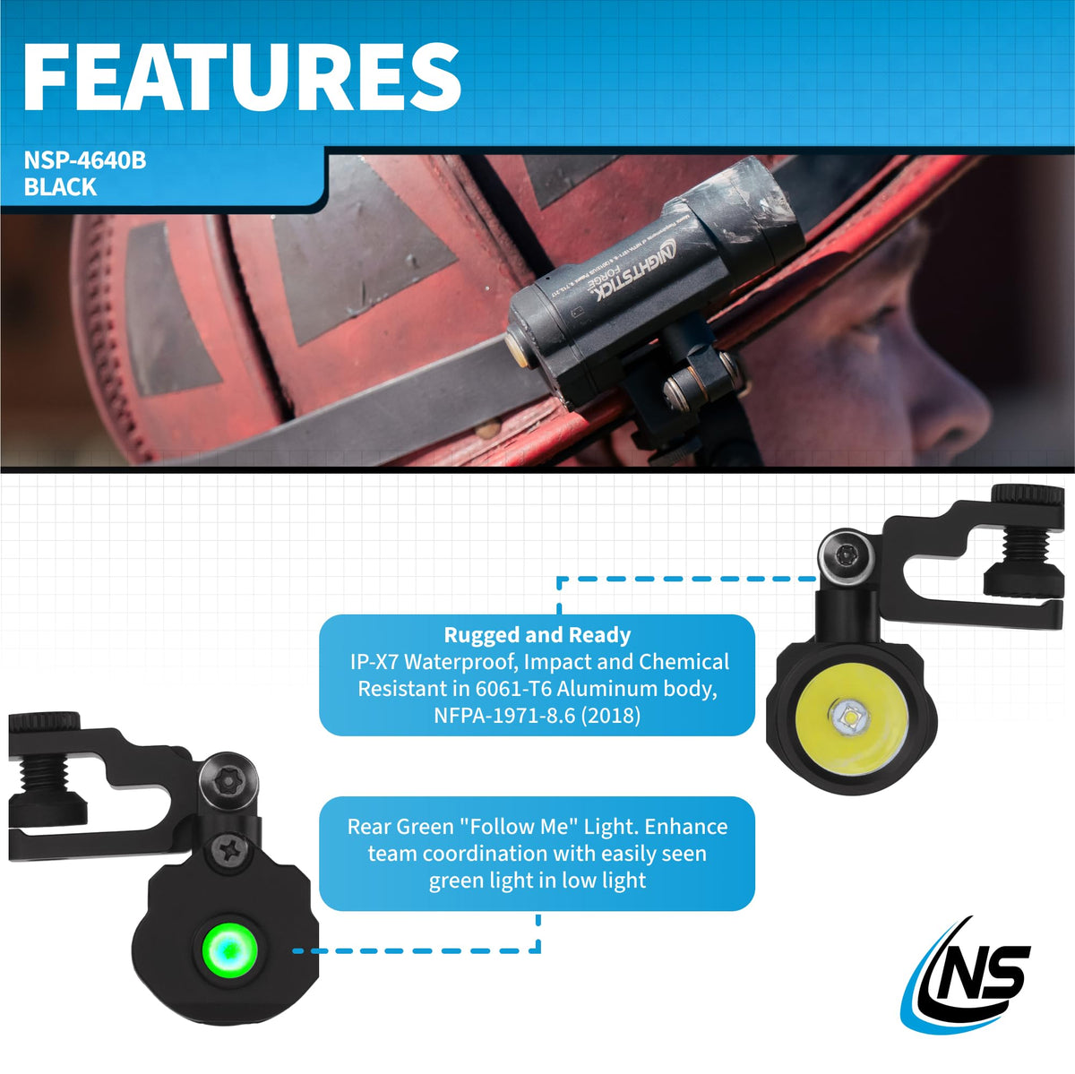 Nightstick NSP-4640B Forge™ Helmet-Mounted Multi-Function Flashlight