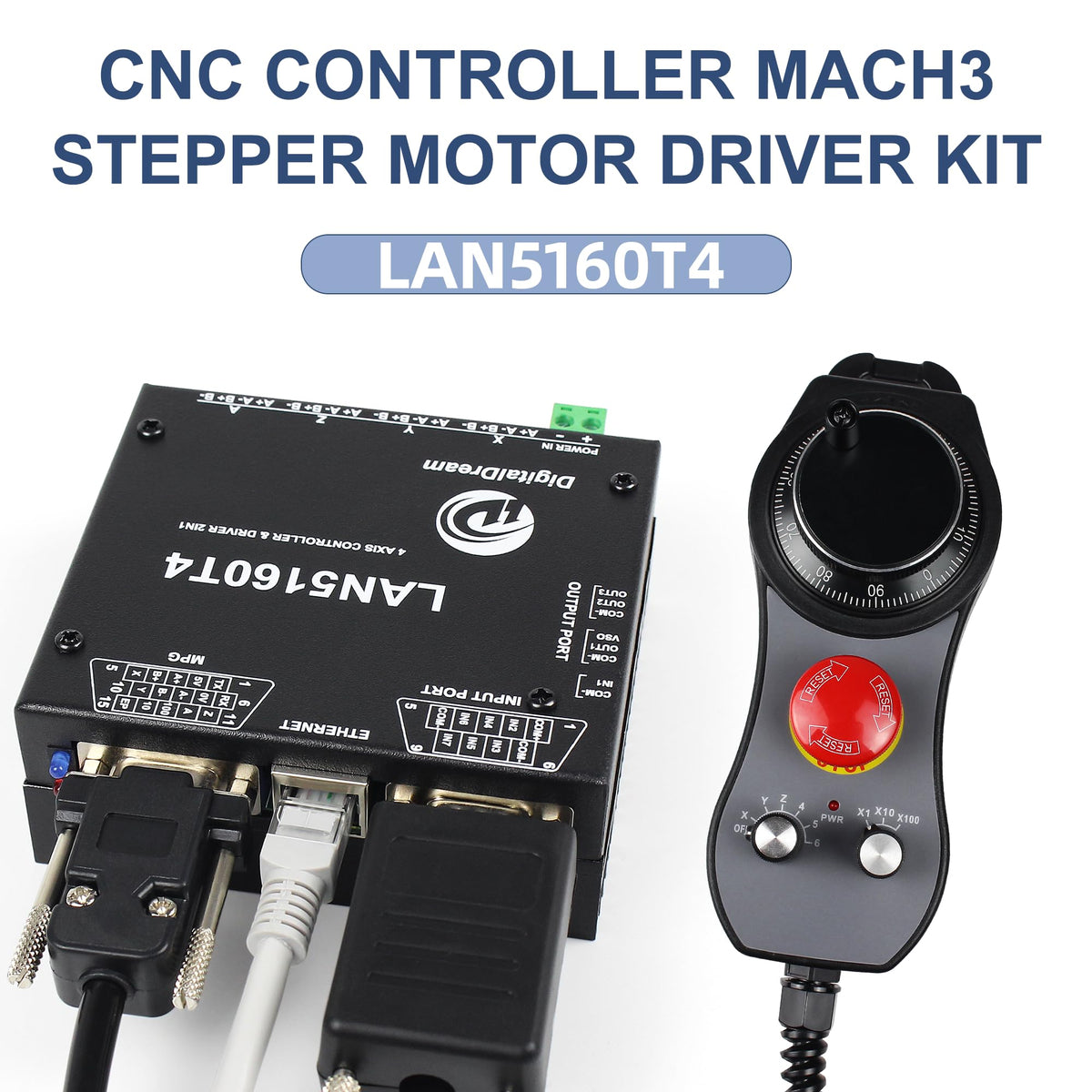 RATTMMOTOR 4-Axis Mach3 CNC Controller Kit, LAN5160T4 Stepper Motor Driver Ethernet with Electronic Handwheel MPG Pendant Emergency Stop Manual Pulse Generator for CNC Router/Lathe/Engraving Machine