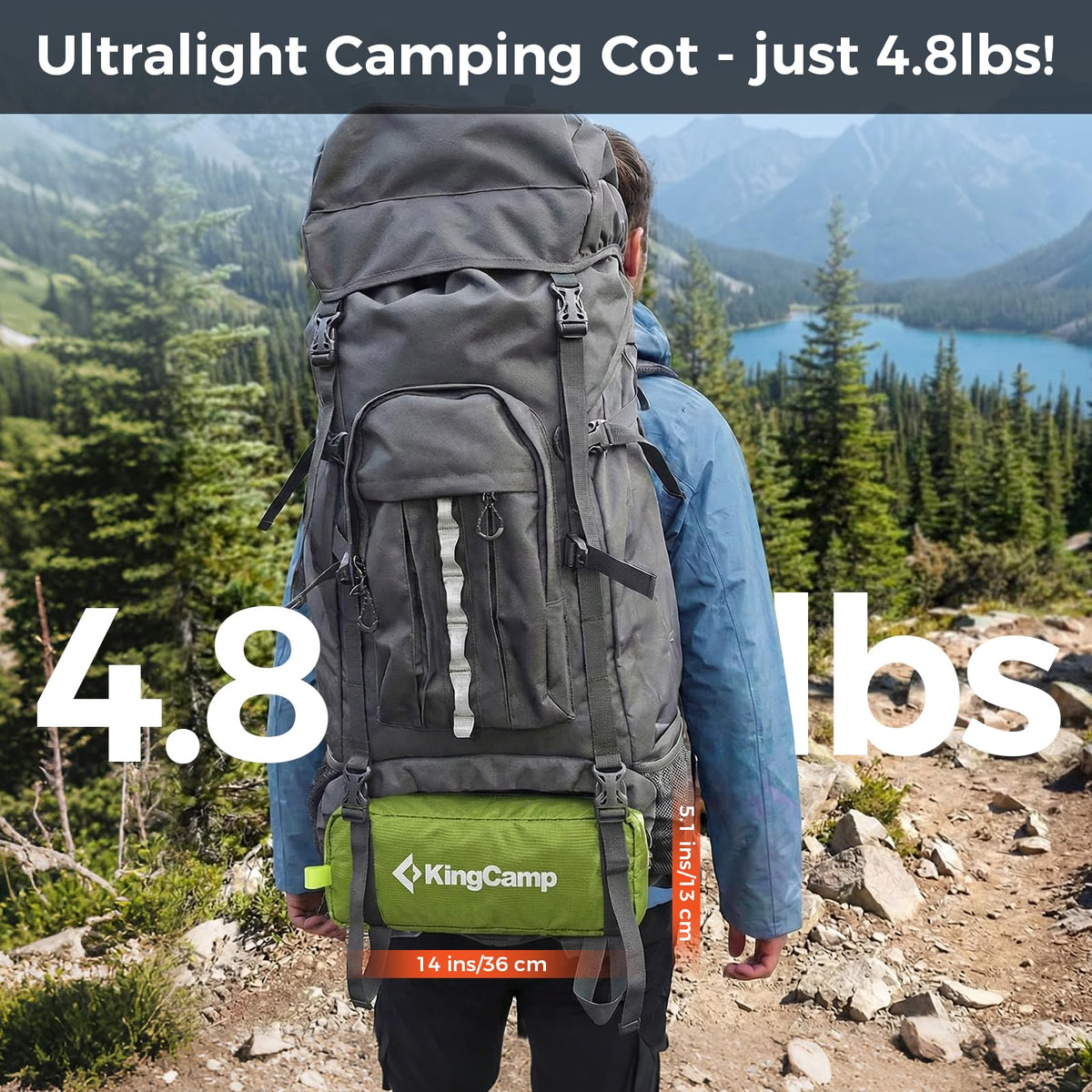 KingCamp Ultralight Camping Cot, Portable Folding Tent Camping Cot, 265 Lbs Heavy Duty Sleeping Cot with Pillow for Adults Outdoor Backpacking Travel Hiking, Green