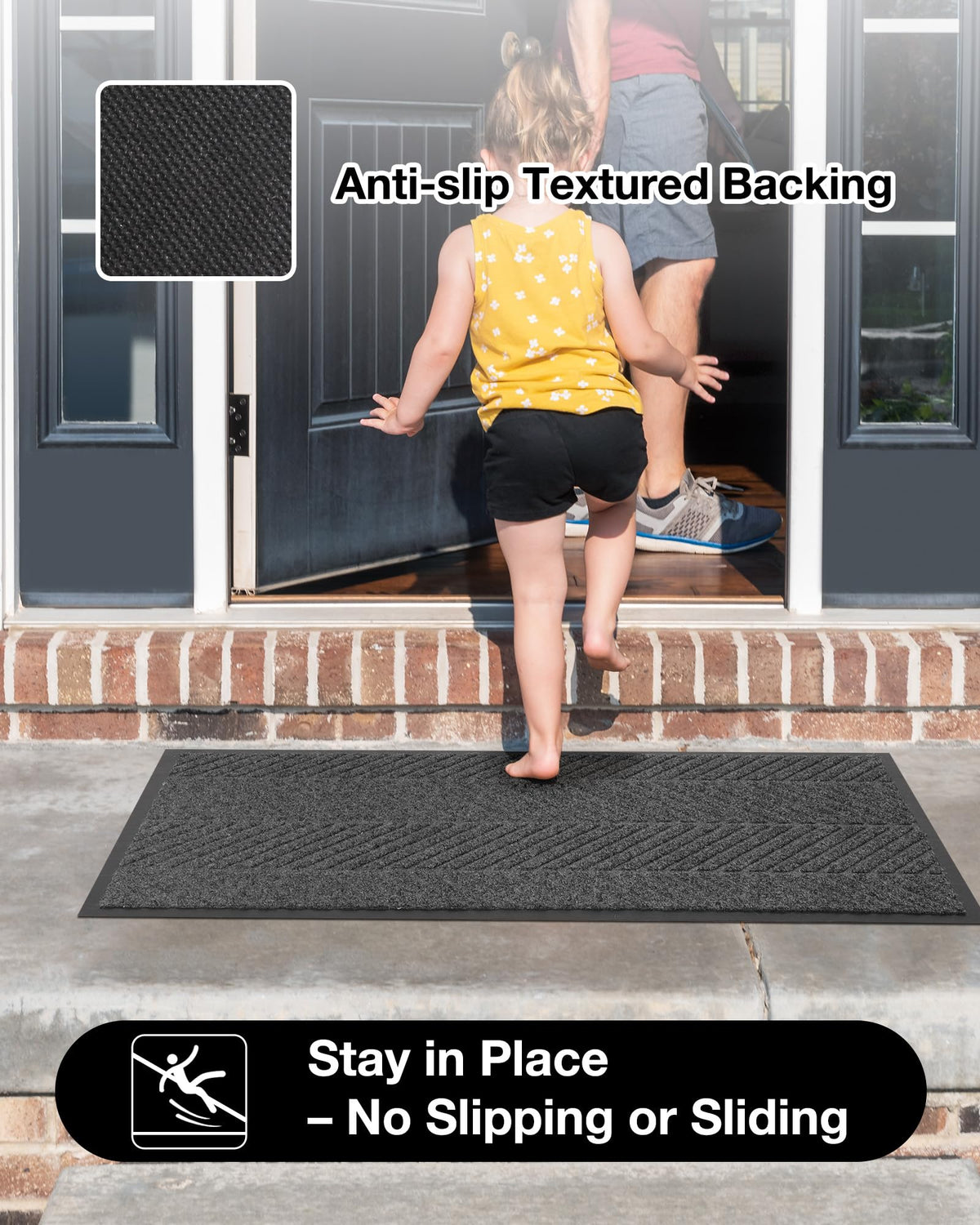 4′ x 10′ Heavy Duty Front Door Mat Indoor Outdoor Entrance, Large Non-Slip All Weather Commercial Floor Mat for Entryway, Low Profile Waterproof Vinyl Rug for House (48" x 120", Charcoal Grey)