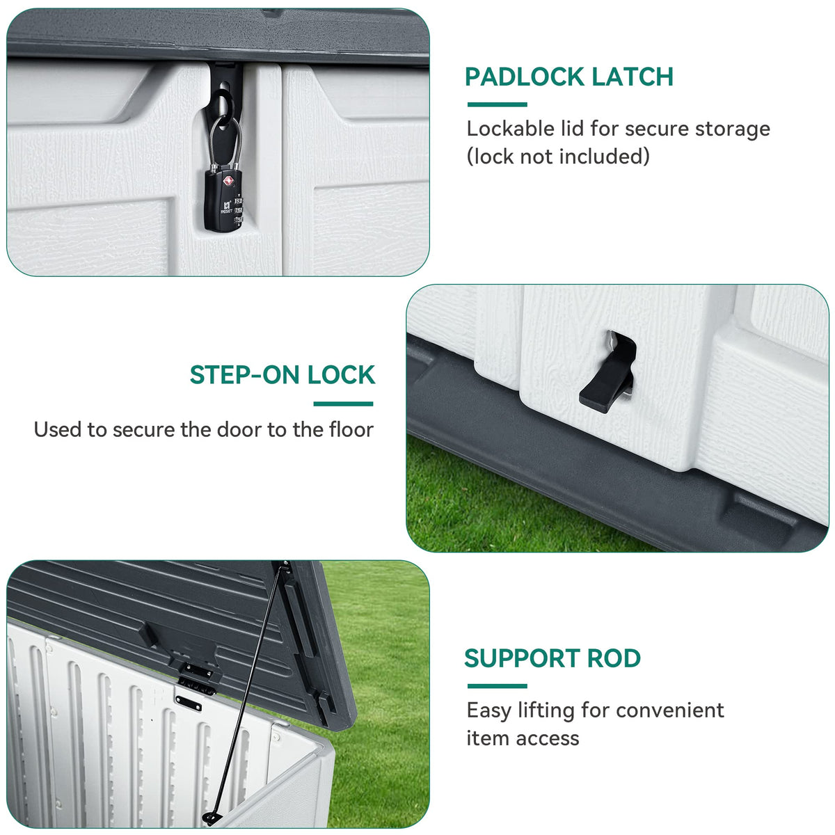 YITAHOME Outdoor Horizontal Storage Sheds w/o Shelf, 35 Cu Ft Lockable Resin Waterproof Shed, Ideal for Garden Tools, Easy to Assemble, Light Gray
