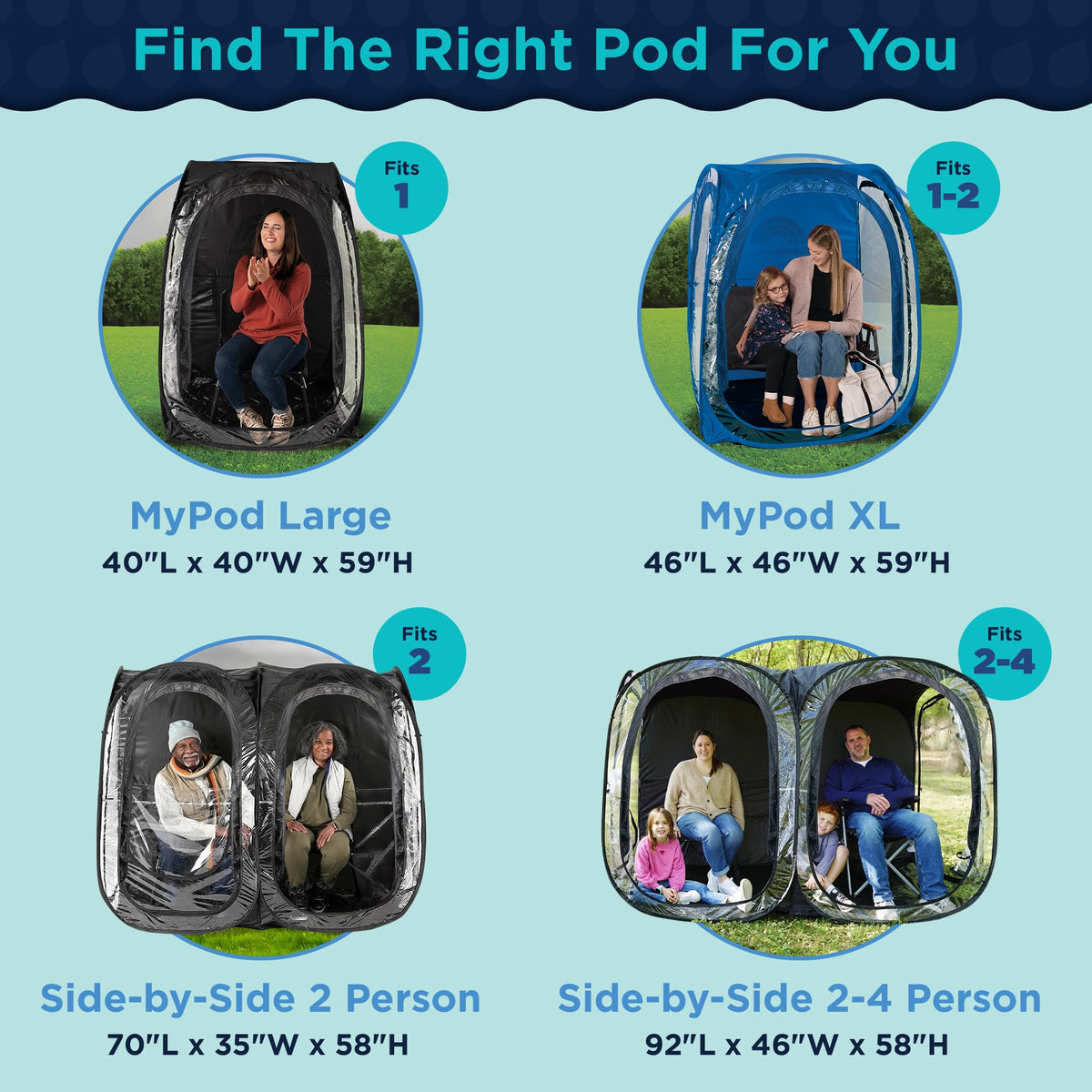 WeatherPod® Side-by-Side™ 2-4 Person Pop-Up Sports Tent Pod - The Original Shark Tank Instant Setup All-Weather Pod Shelter for Outdoor Sports, Rain, Wind & Cold