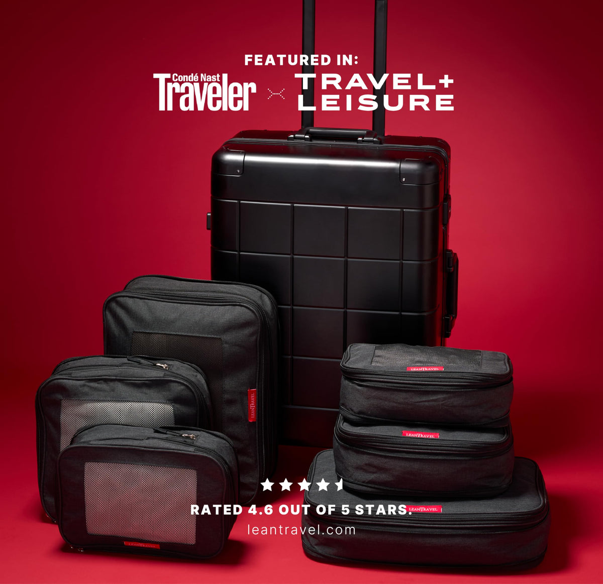 LeanTravel Compression Packing Cubes for Travel Organizers with Double Zipper (12-Pack Grey-Black)