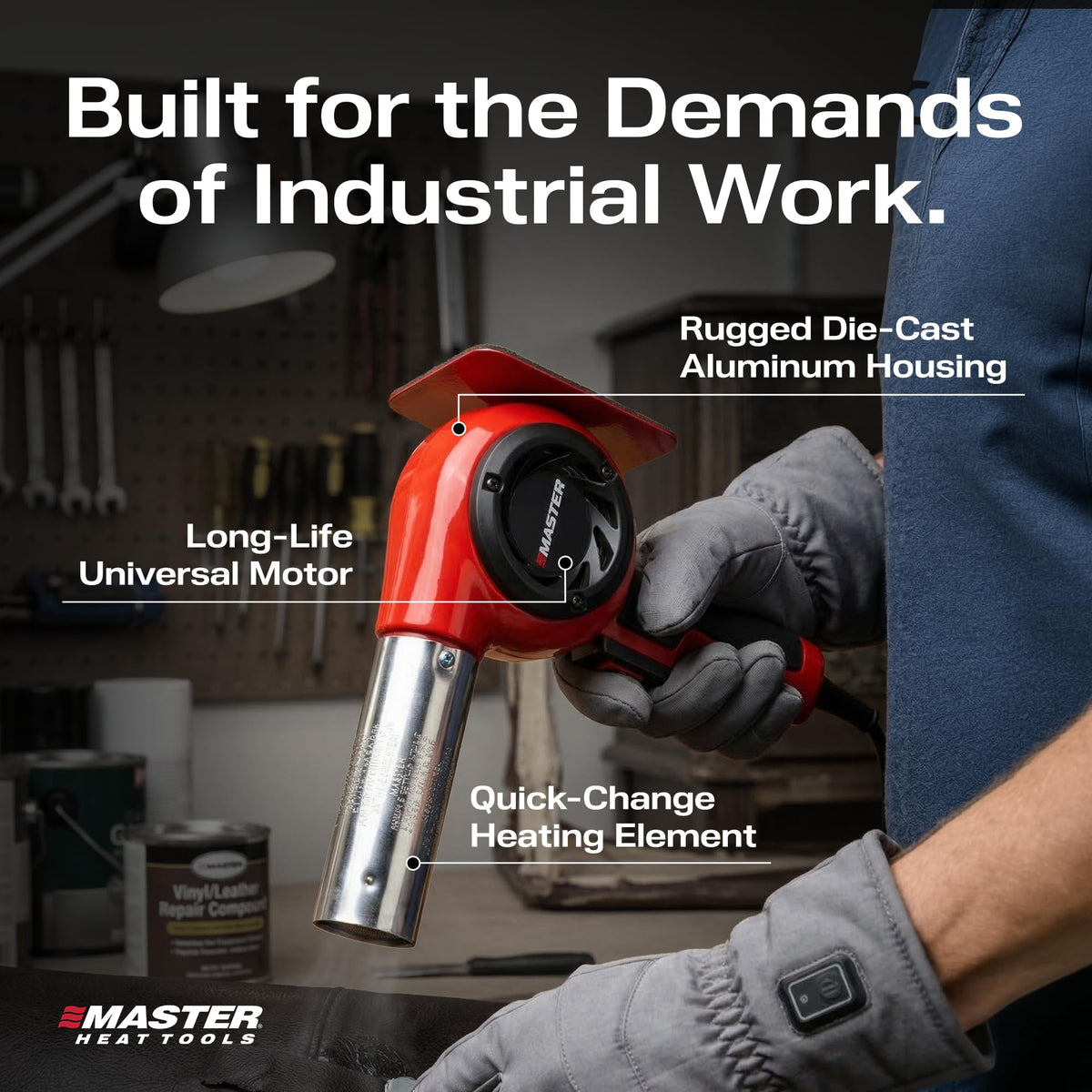 Master Appliance HG-501D Industrial Heat Gun, High Airflow, Quick Change Plug-In Heating Element, 1200F, 120V, 1740W, 14.5 Amps, Engineered In USA