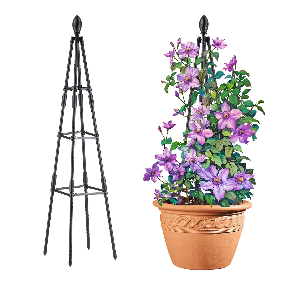 AlisisFores 4 Ft Tower Obelisk Trellis for Potted Climbing Plants, Garden Trellis Rustproof Plastic Coated Metal Plant Support for Vegetables, Vines and Rose Bushes