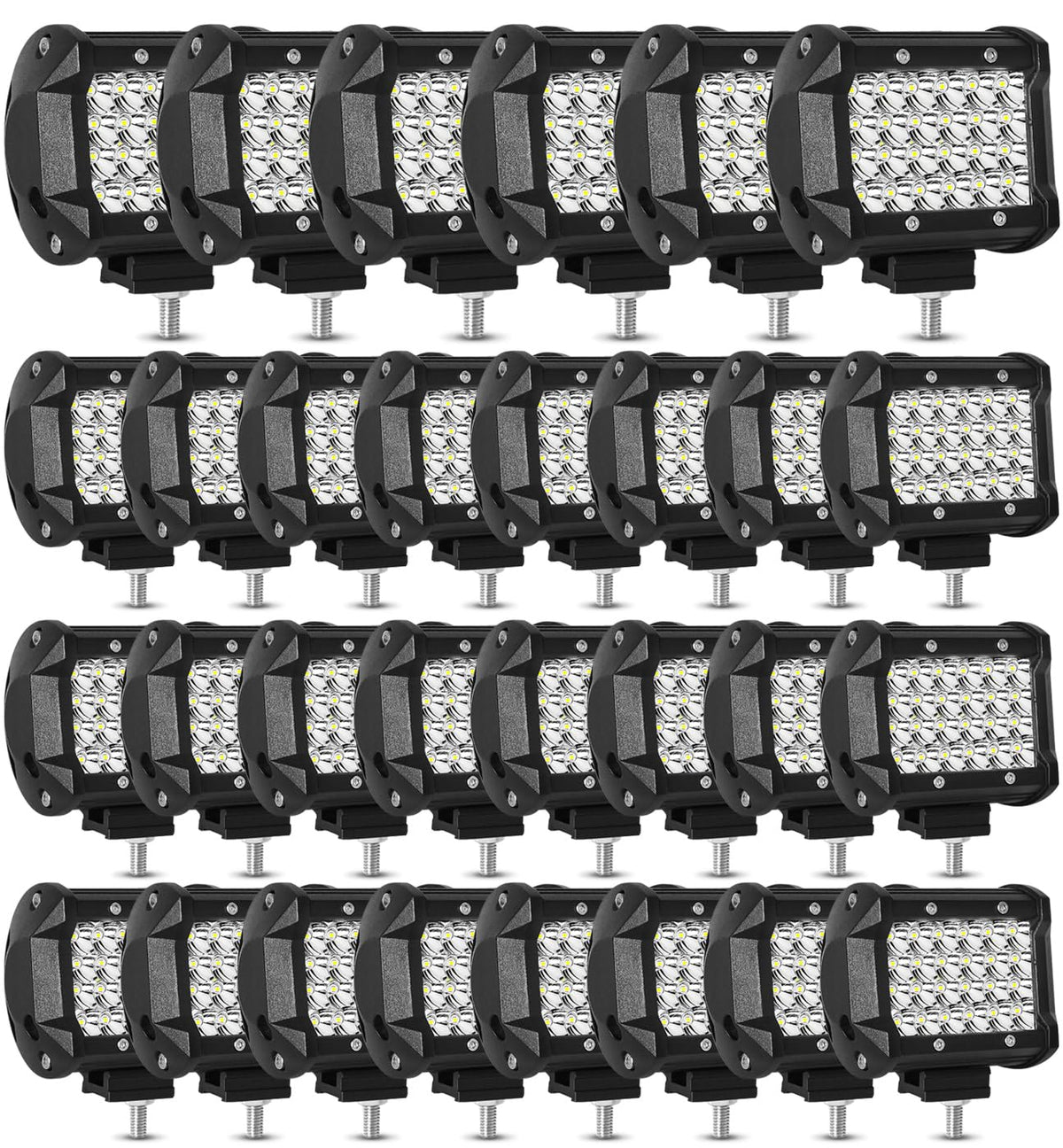4 Inch LED pod Lights for Trucks - 72W 12000LM 12V/24V LED Work Light Bars Quad Row Equipment Light Waterproof Offroad Driving Lights for Car ATV UTV SUV Golf Cart Tractor (72W-30 Pack)