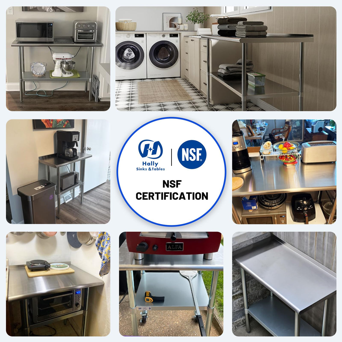 Hally Stainless Steel Table for Prep & Work 24 x 48 Inches with Caster Wheels, NSF Commercial Heavy Duty Table with Undershelf and Backsplash for Restaurant, Home and Hotel