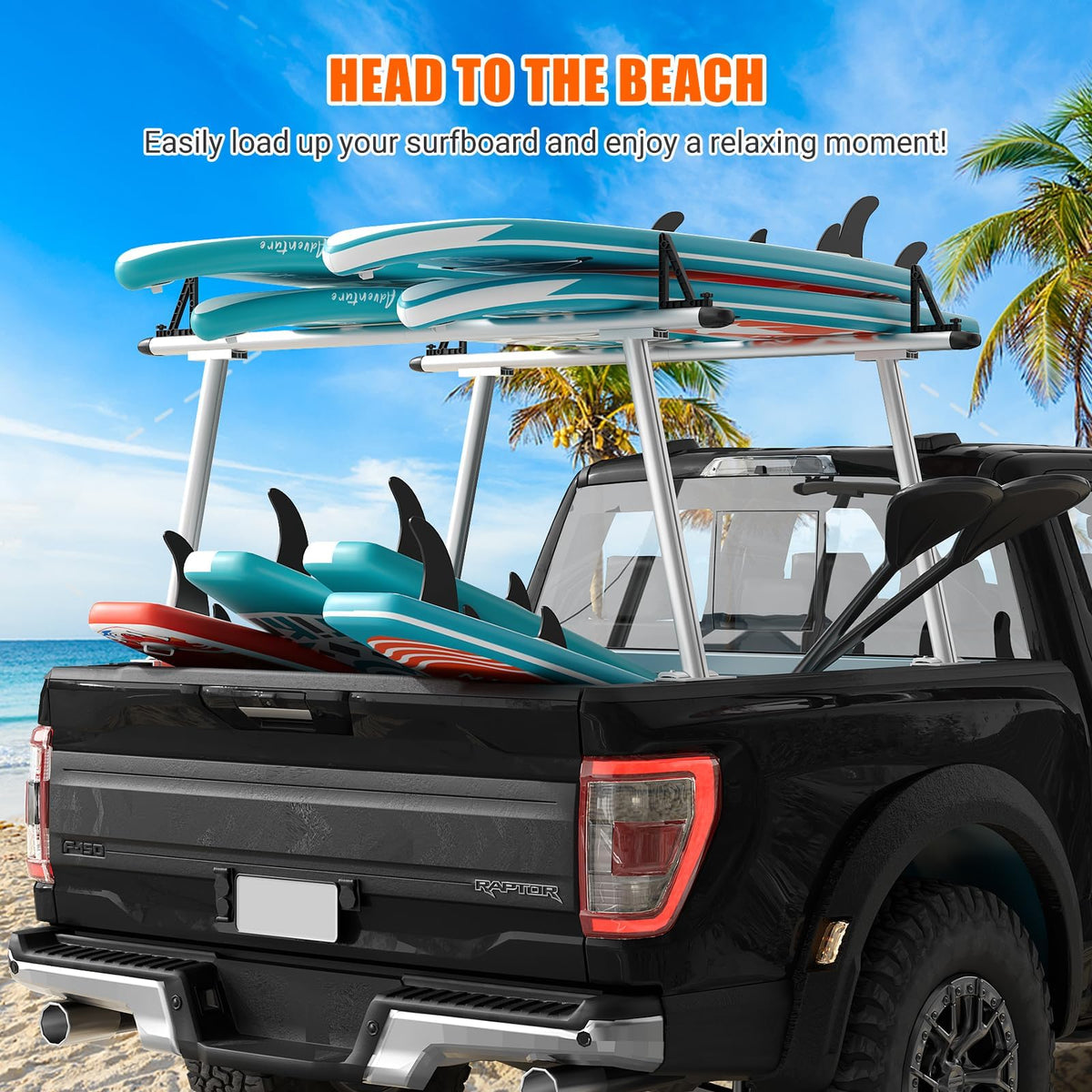 GarveeTech Truck Rack, 71" Aluminum Ladder Rack for Trucks, 800 lbs Capacity with Non-Drilling C-Clamps, Heavy Duty Pickup Truck Racks Two-Bar Set for Kayak, Surfboard, Lumber, Ladder