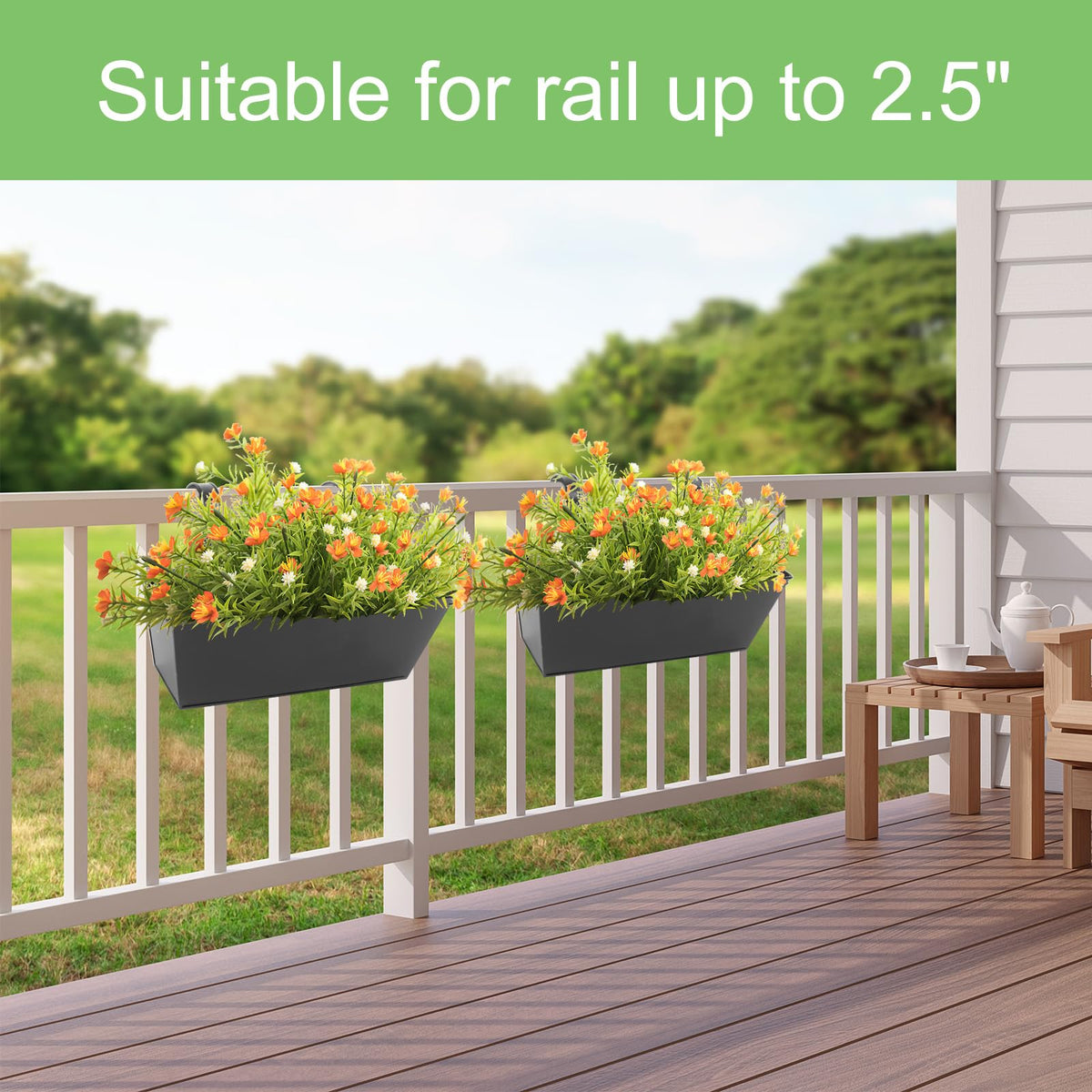 Holensun Railing Planters Outdoor Balcony 16 Inch Deck Over The Railing Planter Boxes Hanging Planters for Fence Flower 3 Pcs (Black)
