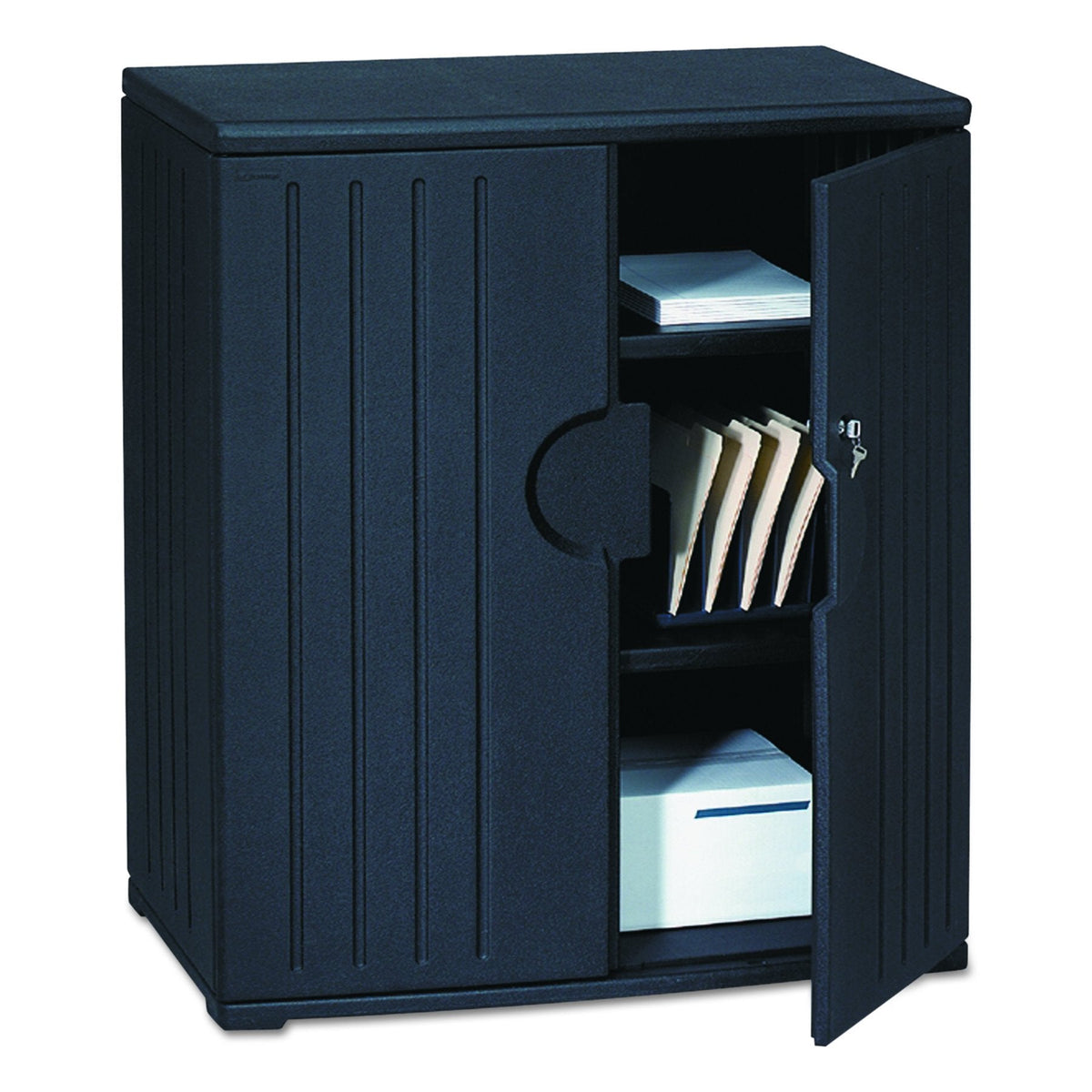 Iceberg Rough n Ready High-Density Plastic Storage Cabinet, 36” W x 22” L x 46” H, Office Supplies, Black