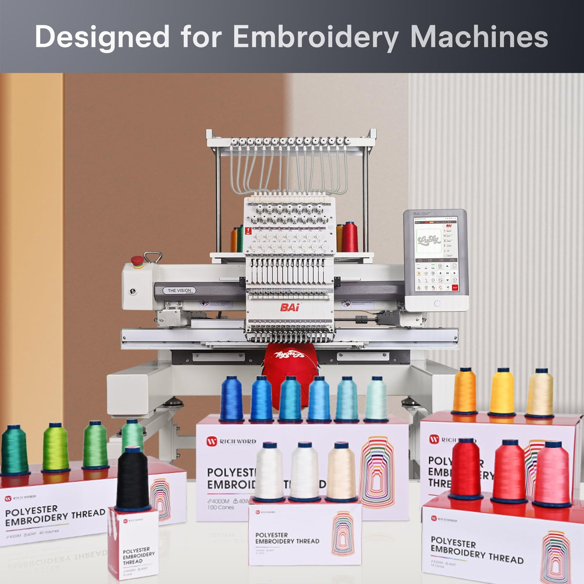 BAi Embroidery Bundle – 100 Color 40WT Thread Set (4000M) + Tear Away Stabilizer 12" x50 Yards 2.0oz for Machine Embroidery