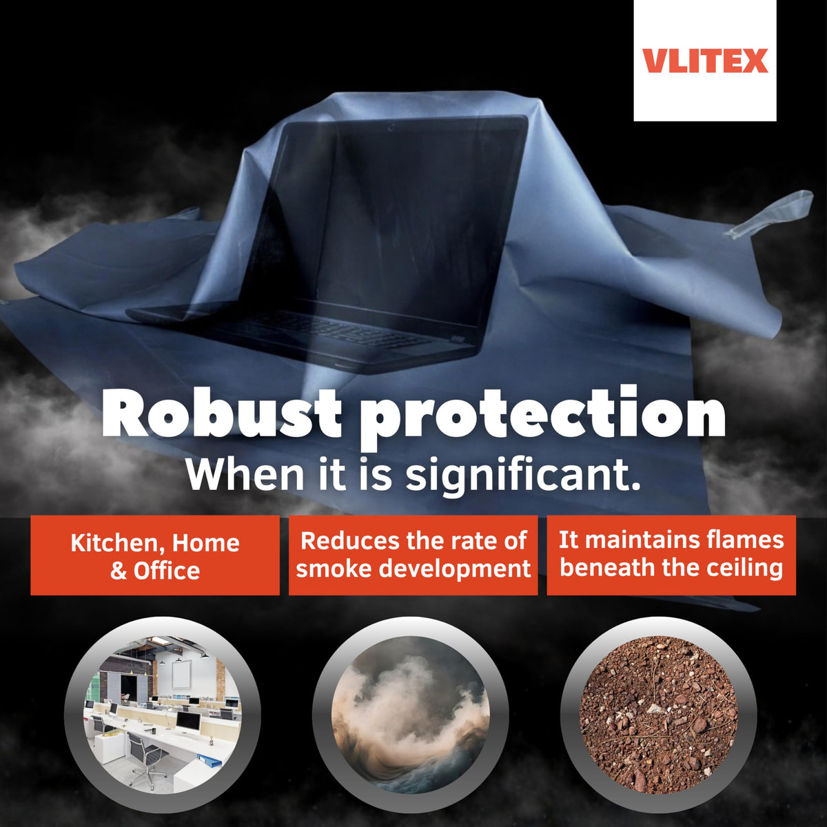 VLITEX Fire Blanket (59 x 59 in) | Engineered in Germany | Emergency & Lithium Battery Fire Suppression Blanket | Certified Fireproof Silicone & E-Fiberglass