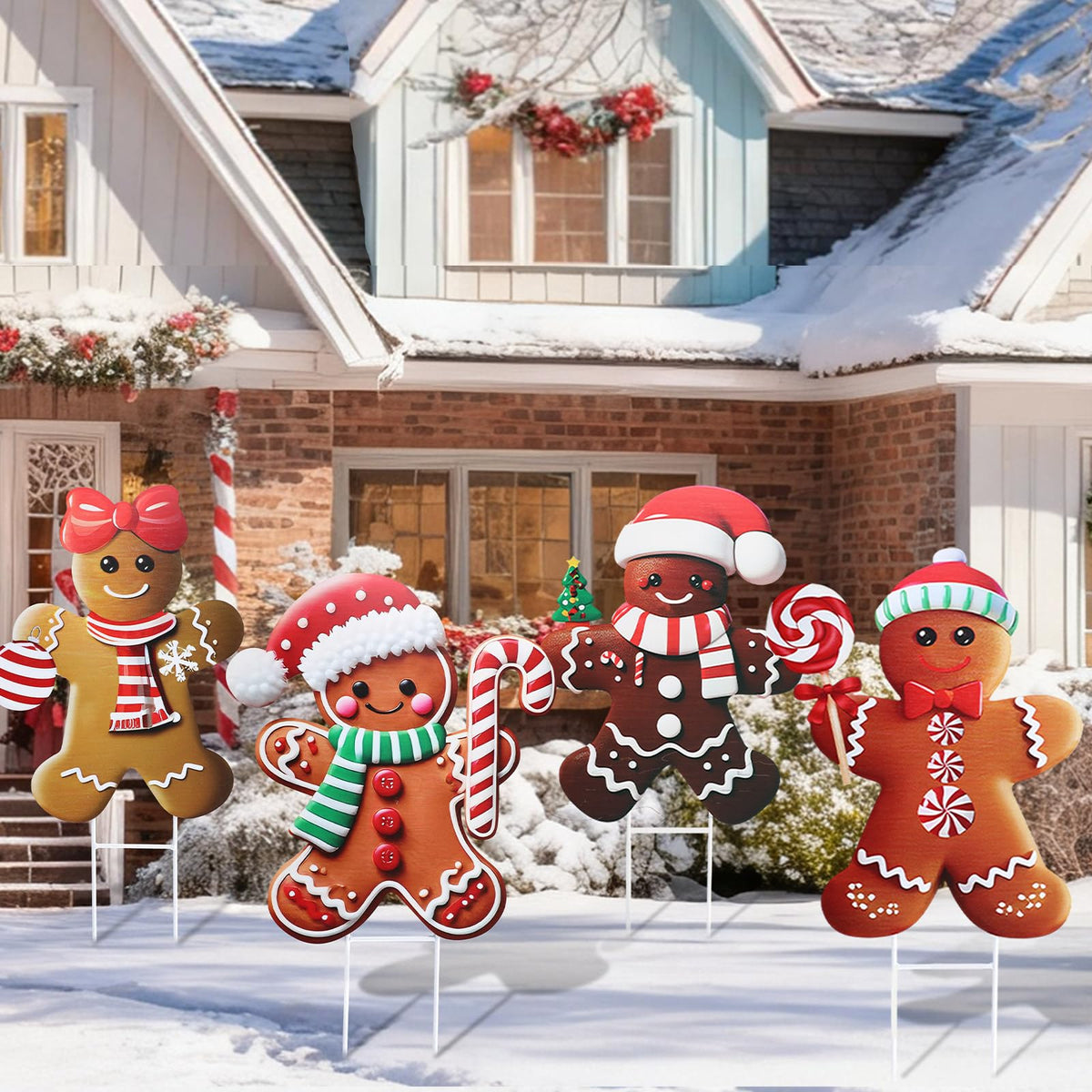 Weysat 4 Pack Christmas Metal Yard Stakes 15.75 Inch Gingerbread Man Yard Sign Stake Christmas Decorations Outdoor for Outside Xmas Gingerbread Decorations for Garden Lawn Pathway Party Decor