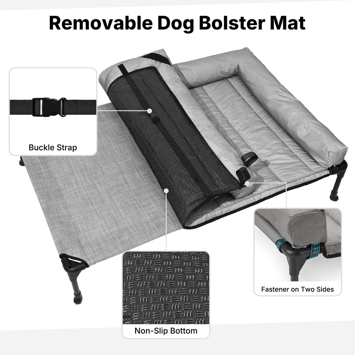 Veehoo Cooling Elevated Dog Bed Add Removable Waterproof Bolster Cushion Mat, Raised Pet Cot with Breathable Teslin Mesh, No-Slip Feet, Dog Couch Bed for Indoor Outdoor, 53 inches, Grey
