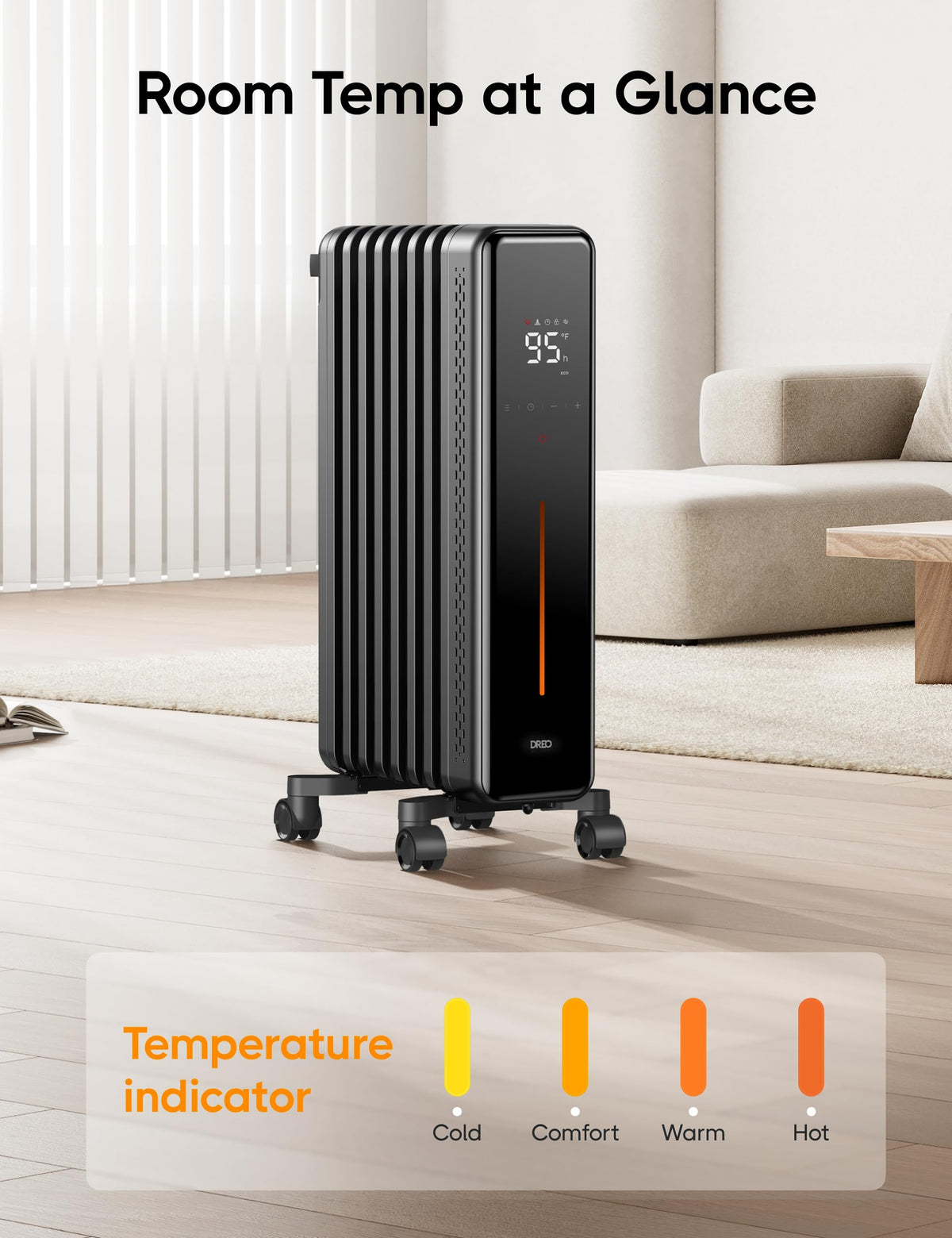DREO Radiator Heater, 8 Safety Protection Oil Filled Radiator Heater for Indoor Use, 1500W Electric Heaters for Large Room, 8 Fins, with Remote, 4 Modes, Digital Thermostat, 24H Timer, Quiet