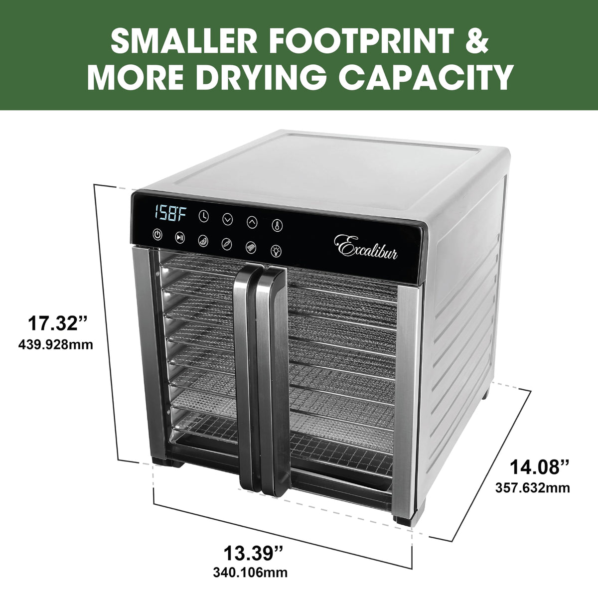 Excalibur Food Dehydrator 8-Tray for Jerky, Fruit, Vegetables, Herbs, Pet Treats, 7.2 Cu Ft Drying Space with Adjustable Temperature Control and 80 hour digital timer, 8-Tray, Stainless Steel